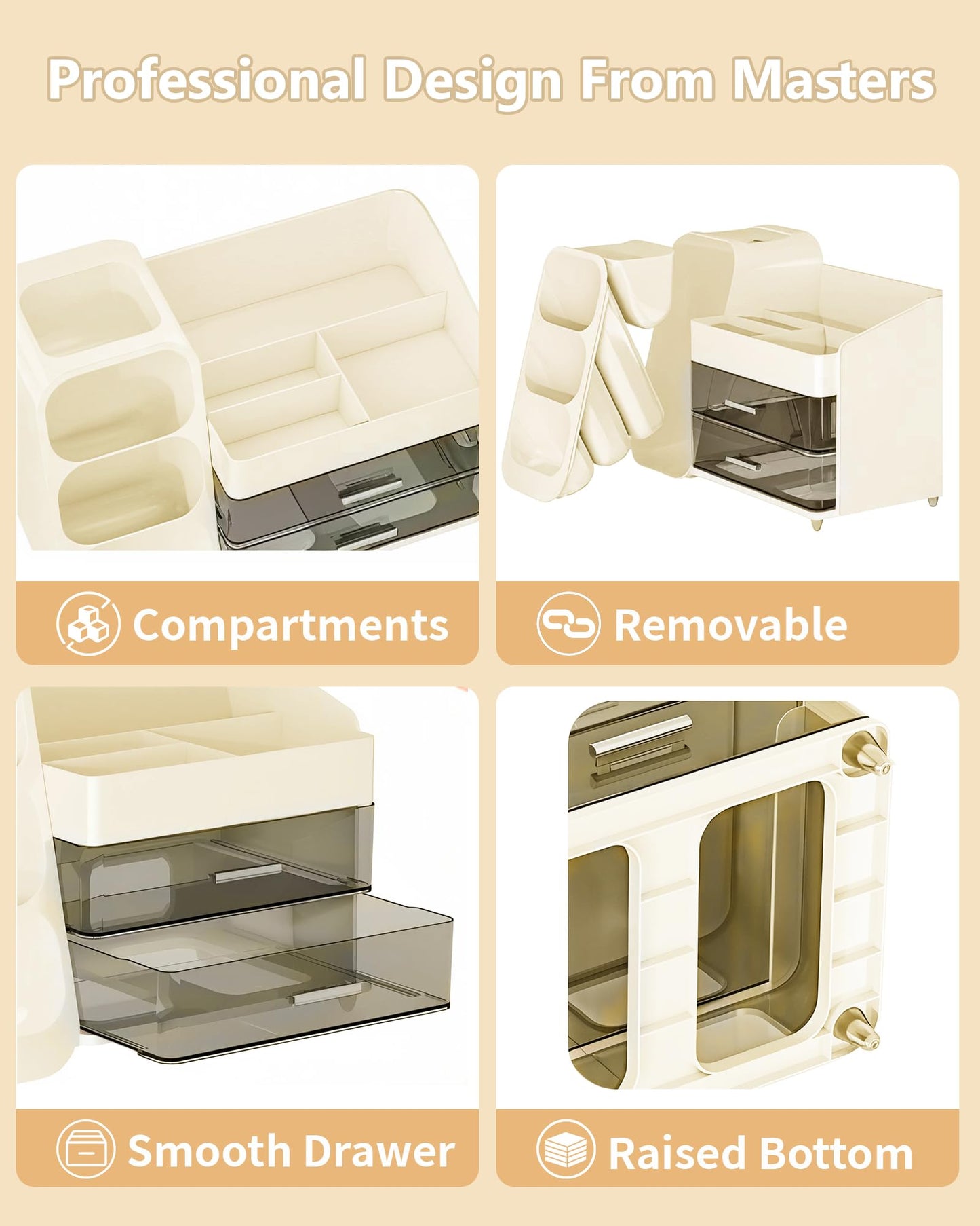 Anylady Makeup Organizer with Drawers, Skincare Organizer (Large Size Thick), Storage Box Cosmetic Display Cases, Make up Organizers for Vanity, Dresser, Desk, Kitchen, Countertop (cream)