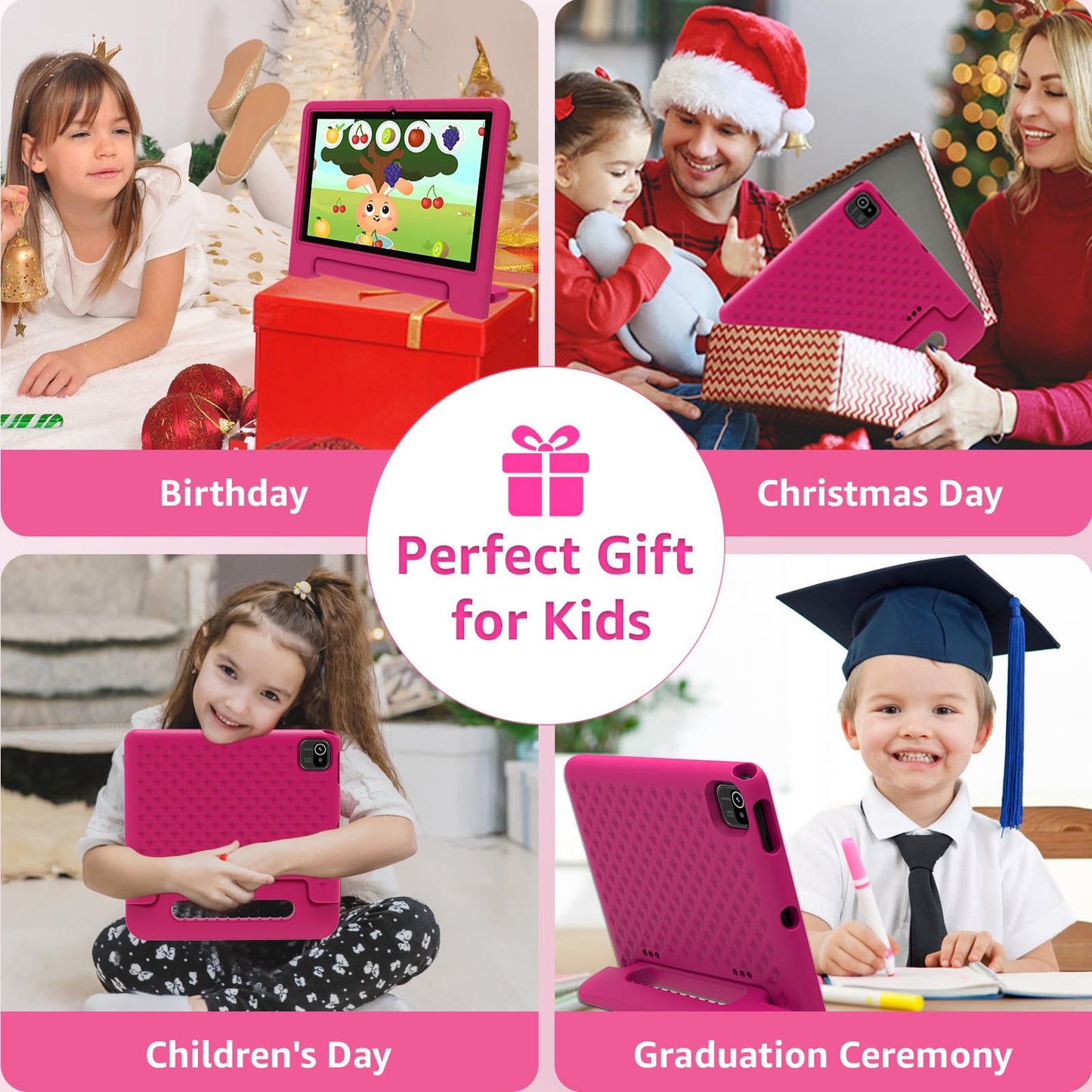 ApoloSign Kids Tablet 10 Inch Tablet for Kids, Learning Tablet with Android 13, WiFi, BT5.0, Dual Camera, Pre-Installed Educational App, Parental Control, Shockproof Case for Boys Girls(Pink)