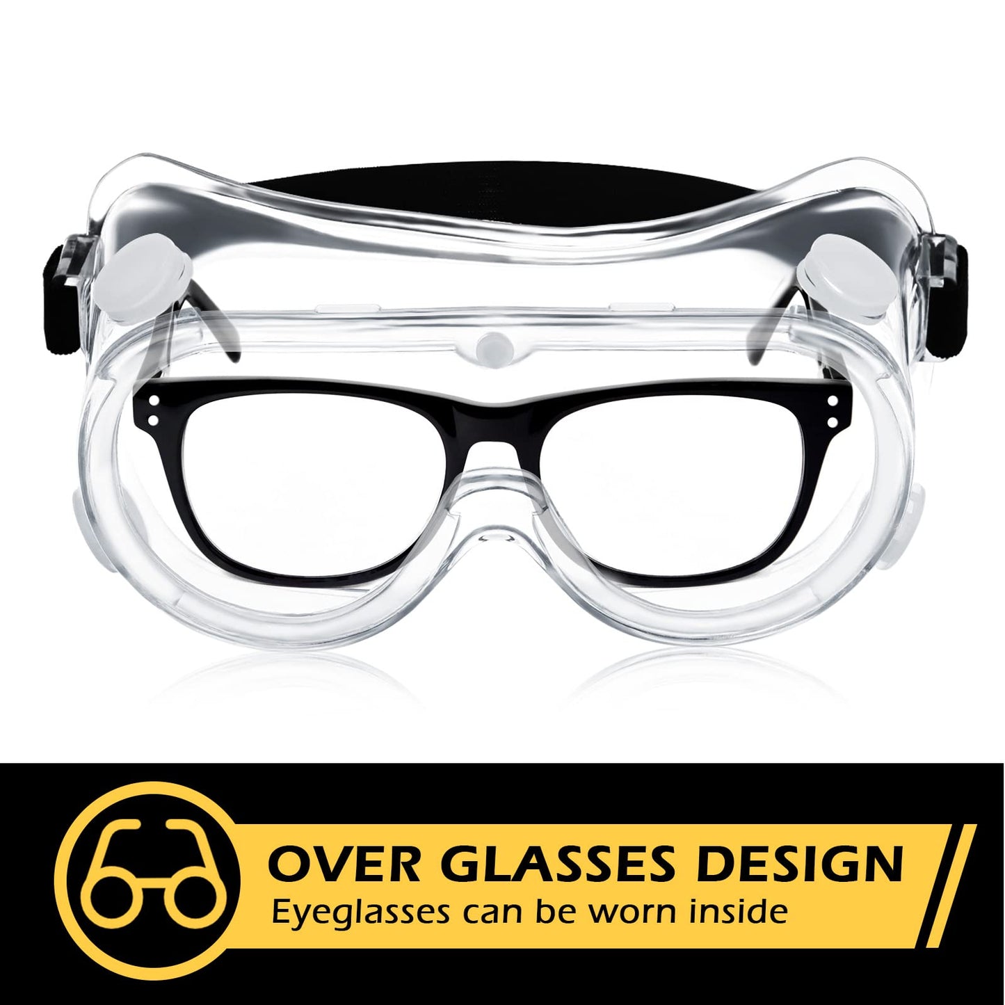 Yunsailing 30 Pack Protective Safety Goggles Clear Lab Over Glasses Anti Fog Eye Protection Goggles for Men Women(Clear)