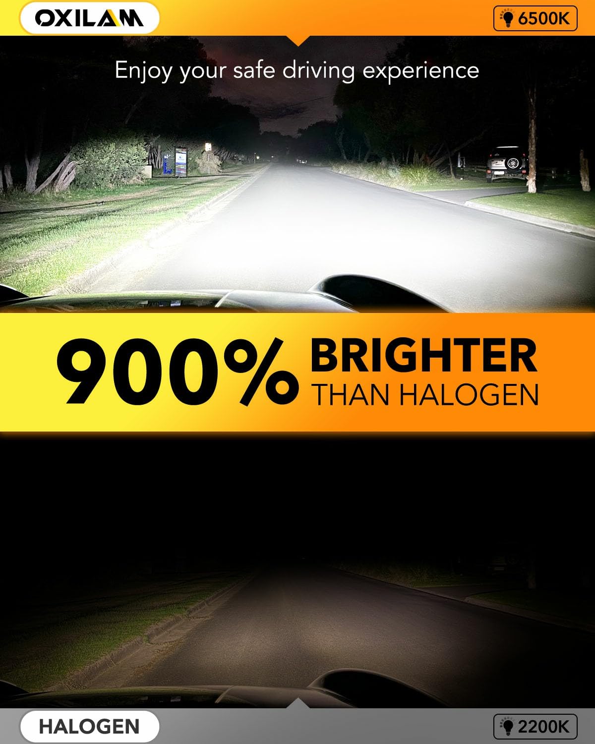 OXILAM 9005 9006 LED Bulbs Combol, HB-3 & HB-4 900% Brighter 6500K Cool White Driving Bulbs, Anti-Flicker, 10-Years Lifespan, Fog Lights Compatible with Cars Trucks SUVs, Pack of 4