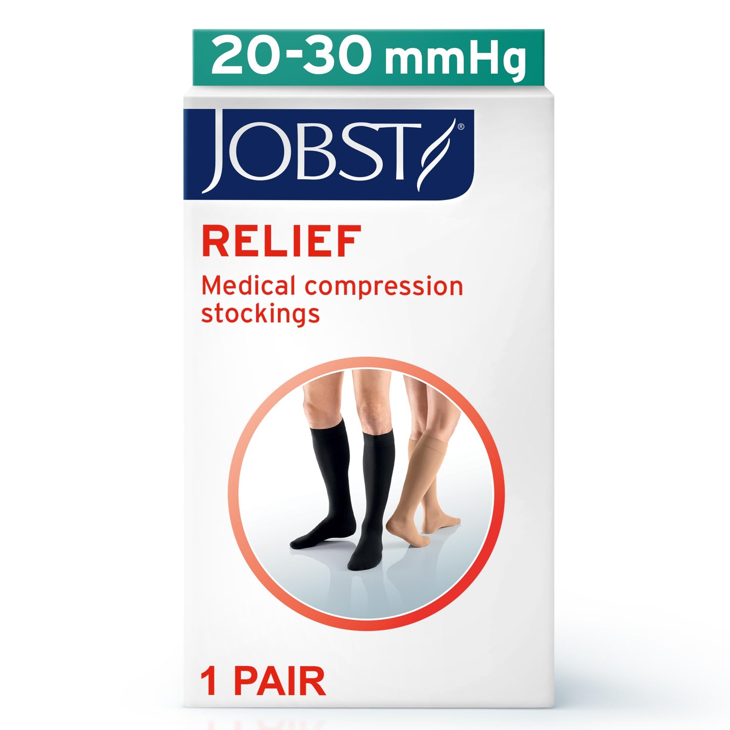 JOBST Relief Knee High Graduated Compression Socks 20-30mmHg - Comfortable Unisex Design - Closed Toe, Black, Large Full Calf