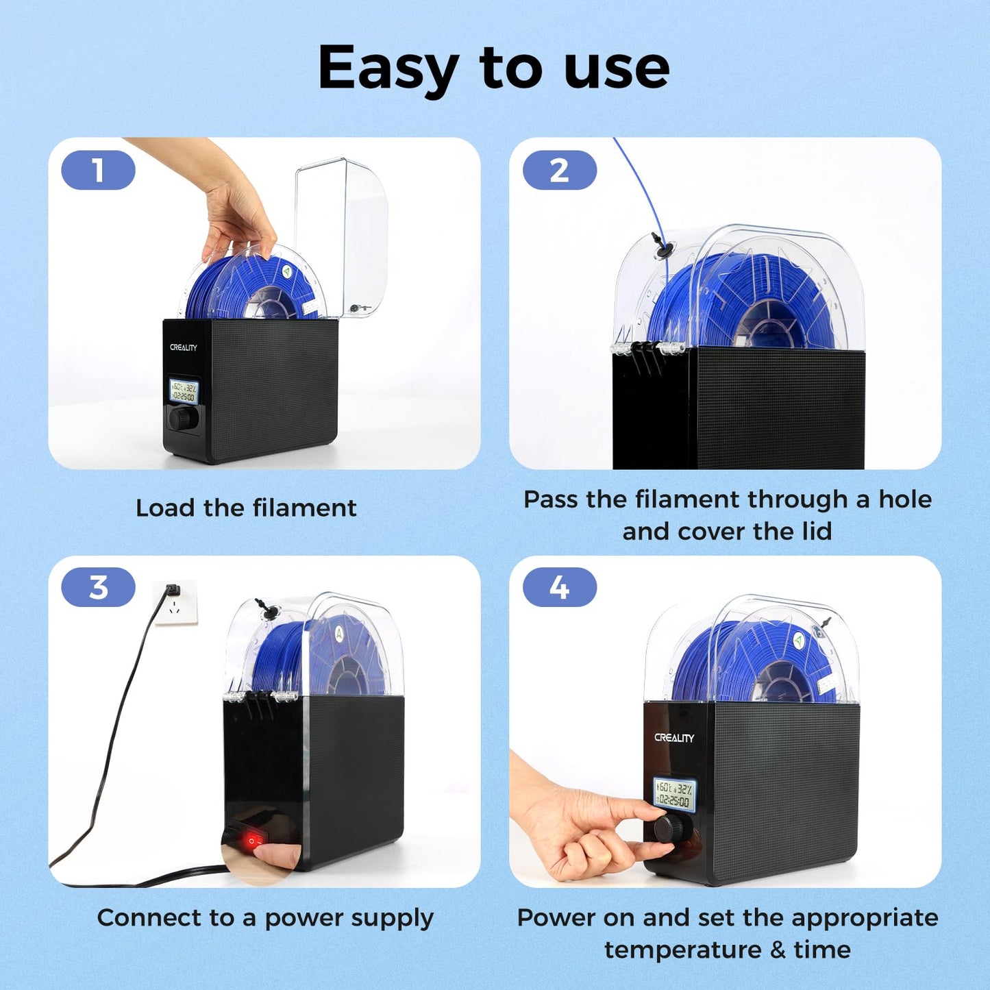 2025 Creality Filament Dryer Box Pro, Upgrade 3D Printer Filament Dryer Box with Fan, 360° Heating Filament Dehydrator Storage Box for 1.75/2.85mm PETG PLA TPU ABS Nylon