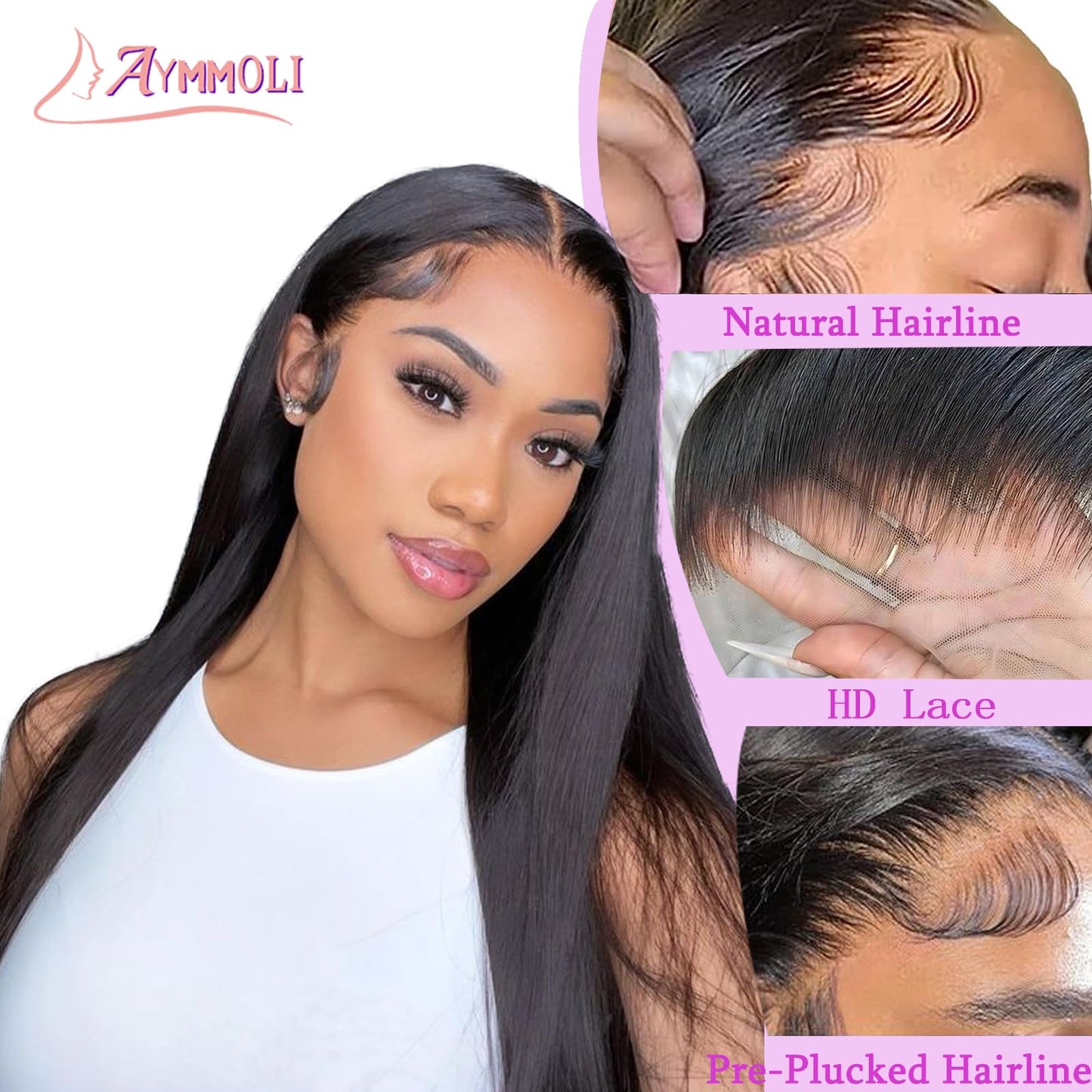 20 Inch Straight Lace Front Wigs Human Hair Pre Plucked 180% Density Glueless Wigs Human Hair 13x4 HD Transparent Human Hair Lace Frontal Natural Hairline Brazilian Virgin Hair for Women Natural