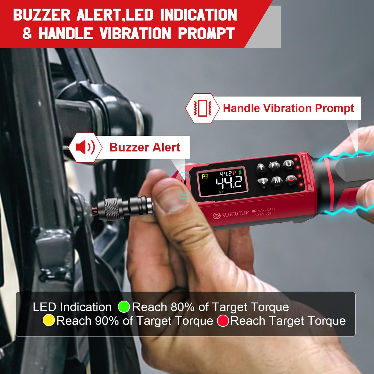 SUERCUP Digital Torque Screwdriver 0.8-53.1in-lbs/0.09-6Nm, Inch Pound Screwdriver Torque Wrench Set with LED Alarm,Buzzer,Vibration,9 Preset Mode and Data Storage,Used for Bike,Guns,Scope Mounting