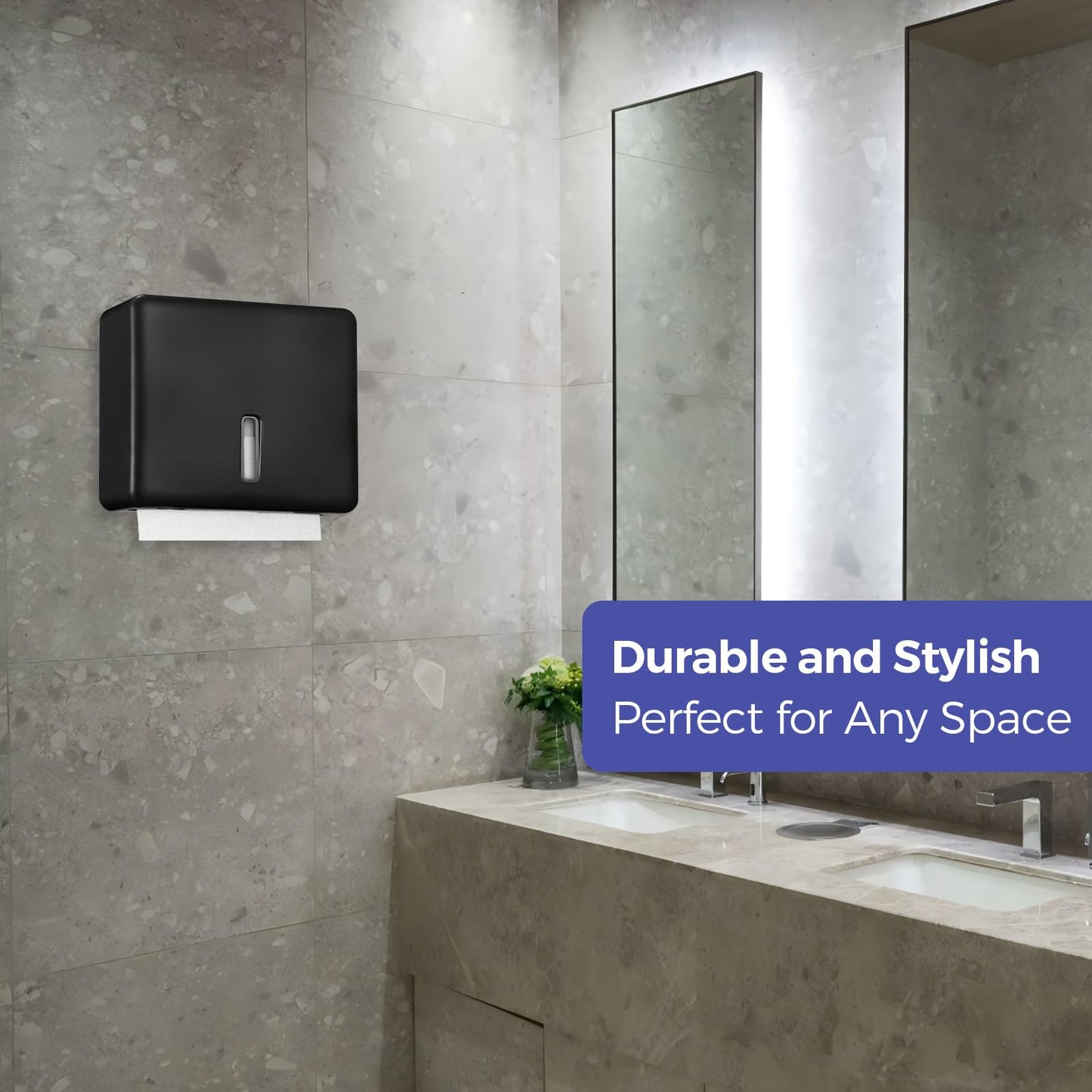Stardrix 2-Pack Multifold Paper Towel Dispenser Wall Mount (Black) – Large Capacity C-Fold, Trifold, and Folded Commercial Hand Towel Holder for Bathroom & Restroom – Adhesive or Screw Mounted