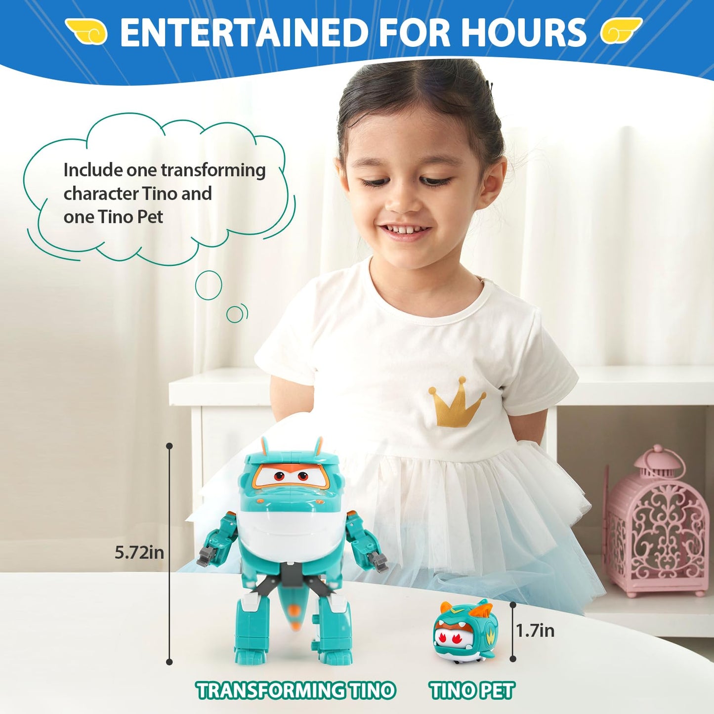 Super wings Transforming Tino & Pet transformables Robot Characters Toys for Boys and Girls 3 4 5 6 7 8 Years Old