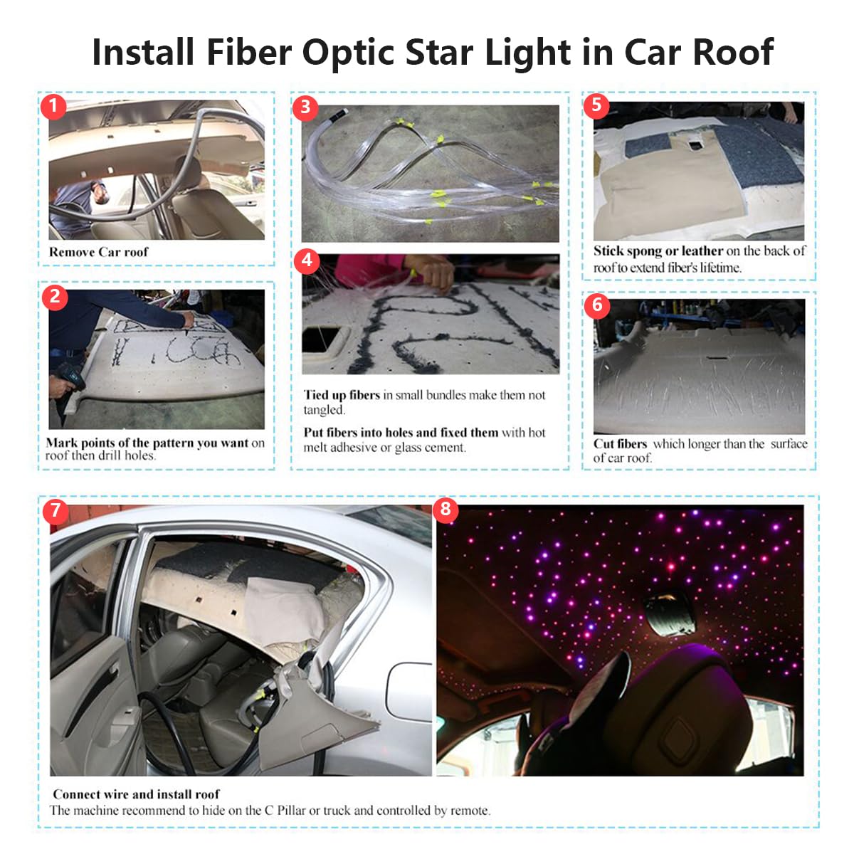 AKEPO Car Home Use APP Control Twinkle Fiber Optic Light Kit, 16W RGBW Dual Head Twinkle + Music Mode Star Ceiling Sky Light with 600 Strands 0.03in/0.75mm 9.8ft/3m Optical Fiber Cable
