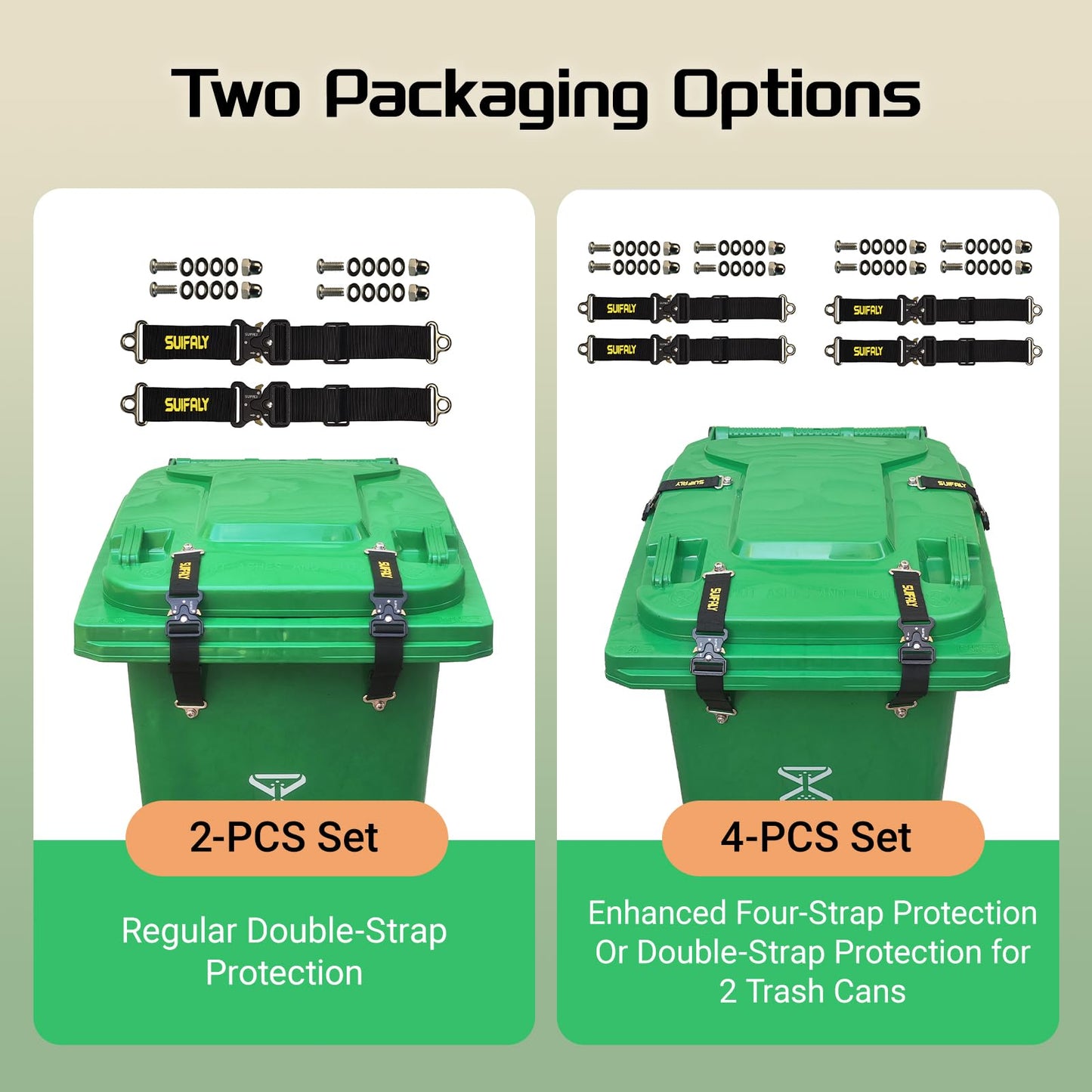 Bear Proof Trash Can Locks,Universal Animal-Proof Garbage Can Lid Straps Against Raccoons and Wildlife,Adjustable Heavy Duty Security Strap for 28-96 Gallon Outdoor Bins (4 PCS)