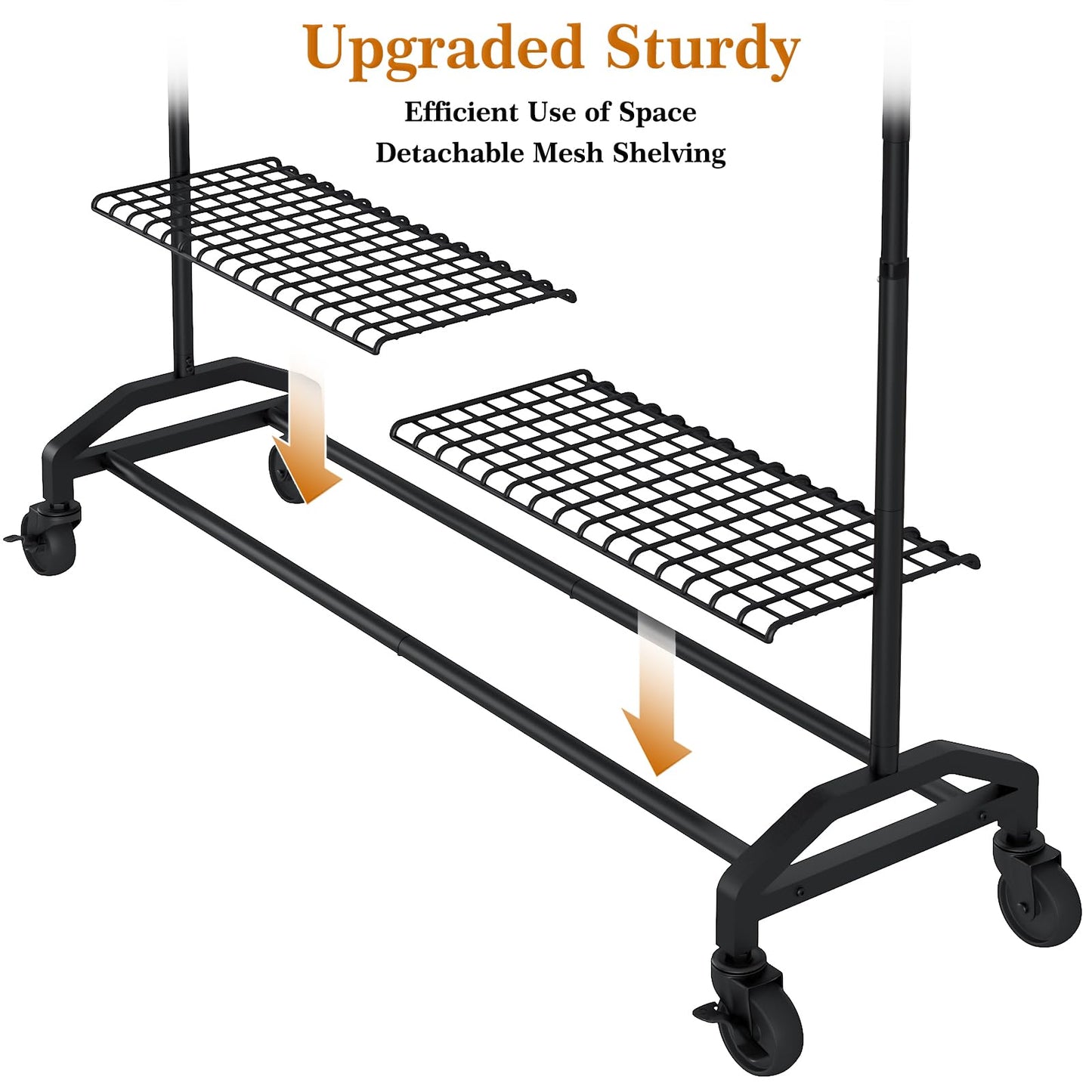 Wiracks Heavy Duty Clothes Rack for Hanging Clothes 350lbs Clothing Rack 3" industrial Wheels 51 to 71" W x 16.53" D x 65" to 71" H Adjustable Rolling Clothes Rack Coat Rack Garment Rack Black
