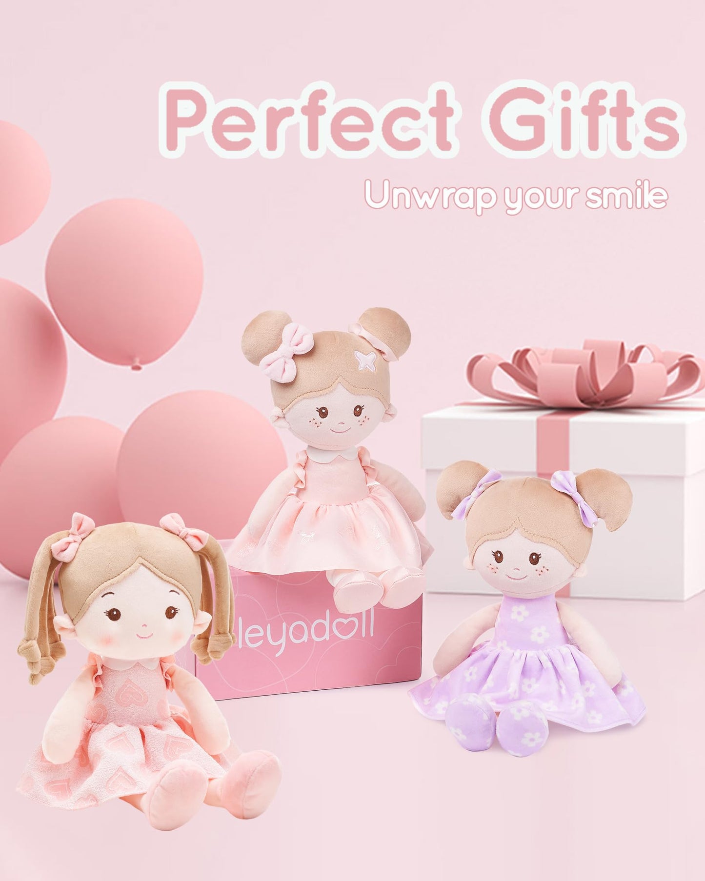 LeyaDoll Soft Baby Doll Toys (16''), My First Baby Rag Doll for 1 Year-Old Girl Birthday Gift, Leya Doll Christmas Plush Toys Gift for Toddler Kids Infants -Sweetheart Girl