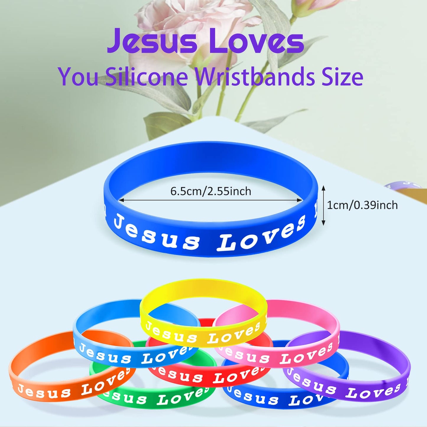 Skylety Jesus Loves You Silicone Bracelets Colorful Christian Jesus Wristbands Christian Rubber Bracelet for Kids Teens Adult Men Women Motivational Wristbands Church School Party Favors(300 Pieces)