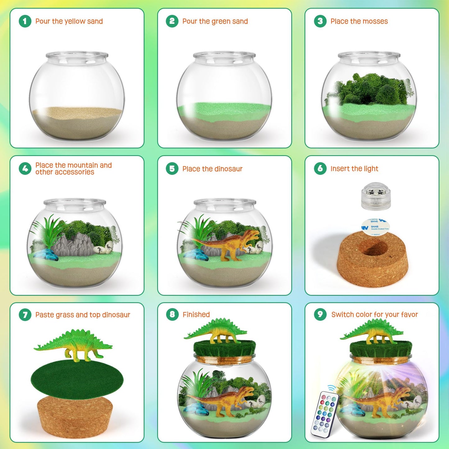 Dinosaur Gifts for Boys - Terrarium Kit for Kids - Birthday Gift for Boy Ages 4 5 6 7 8-12, DIY Dinosaur Toys, Arts and Crafts Kit for Kids - Gifts for Boys