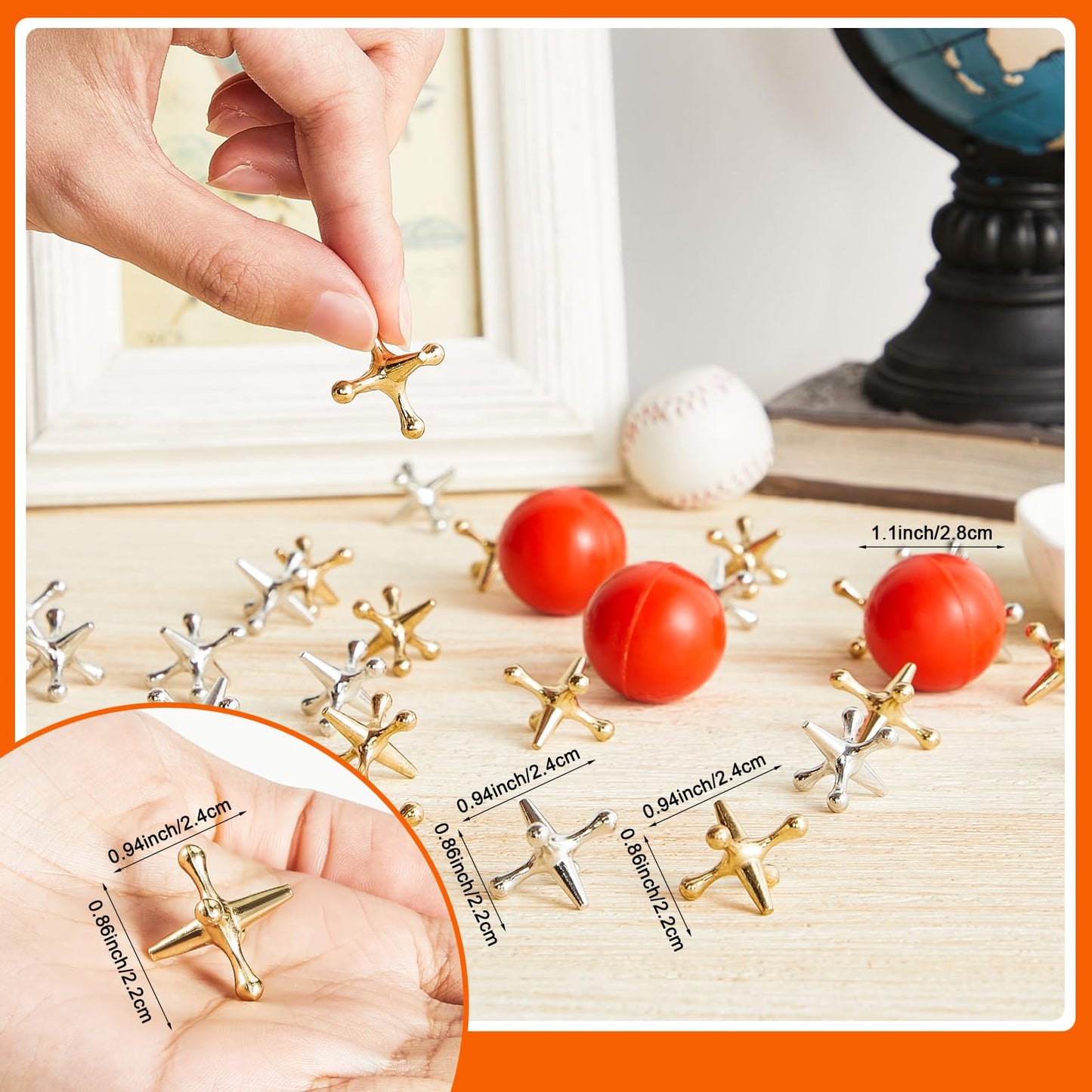 Libima 20 Sets Metal Jacks Game with Ball Bulk Christmas Child Include 200 Pcs Gold and Silver Jacks and 20 Pcs Red Rubber Balls Classic Jax Game Toys for Teens Adult Game Prizes