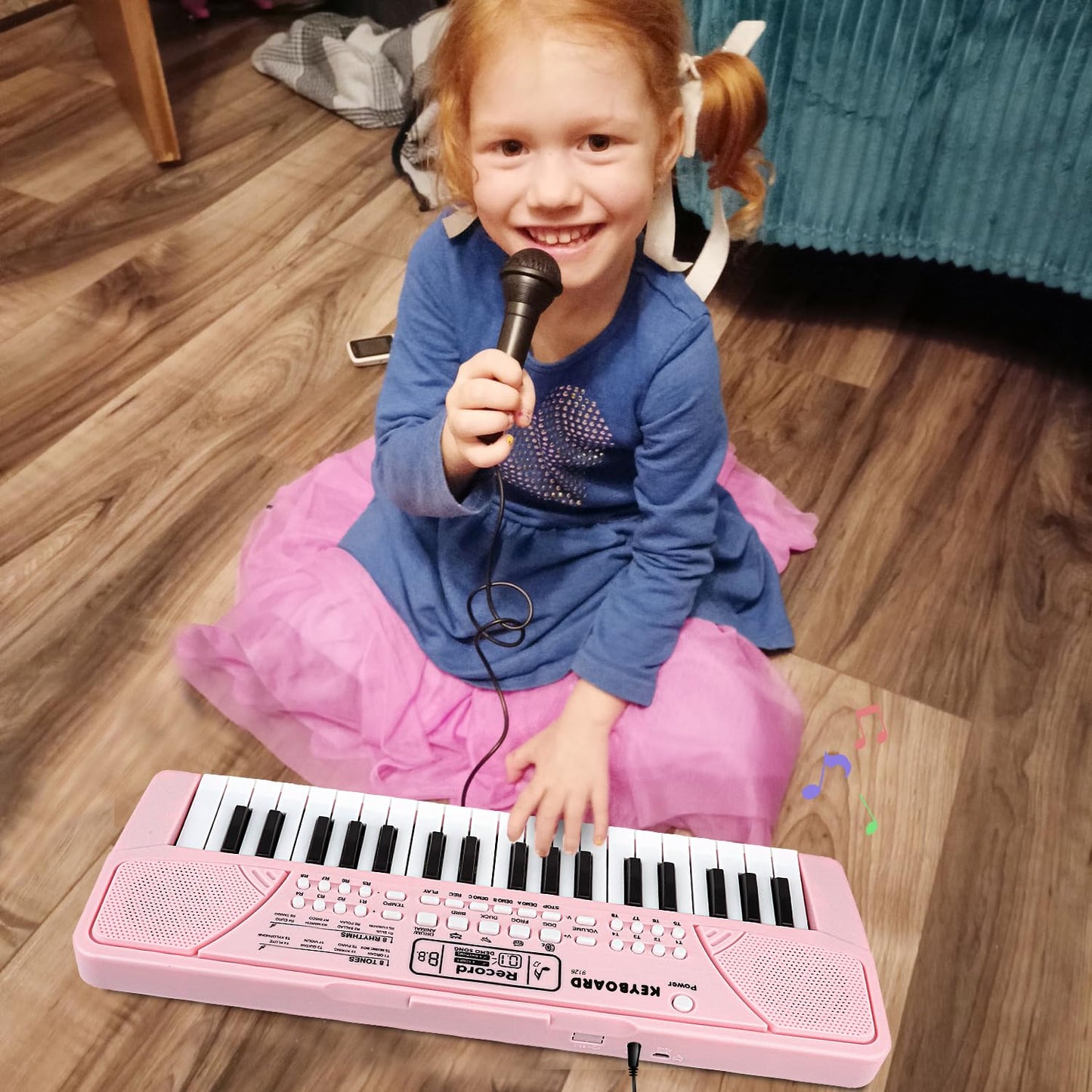 M SANMERSEN Kids Piano Keyboard with Microphone 37 Keys Portable Electronic Keyboards for Beginners Musical Toy for 3/4/5/6/7 Year Old Girls Boys, Pink