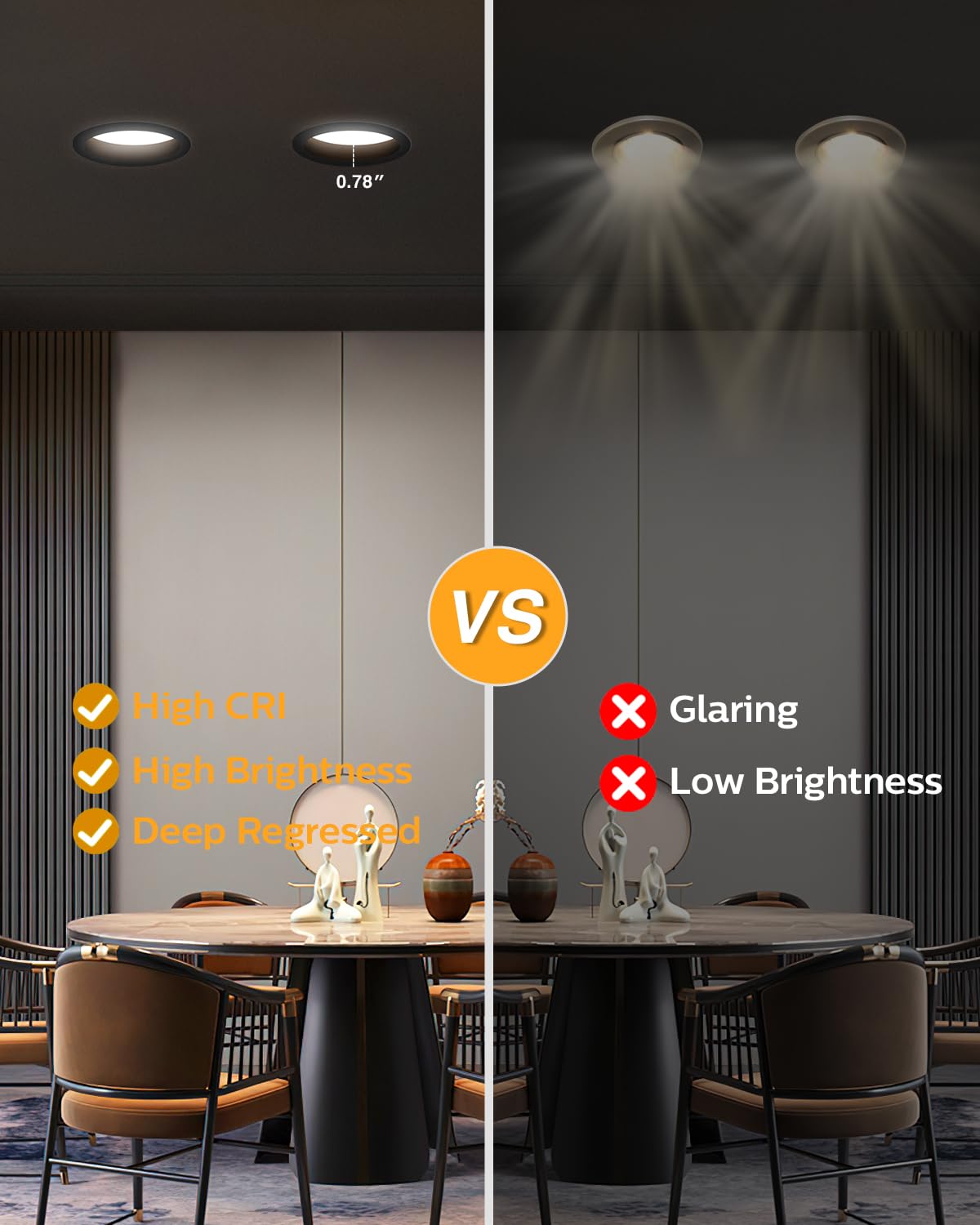 Adetu 4 Inch Anti-Glare LED Downlight,Dimmable Ceiling Light with 5CCT Reset,Selectable from 2700K to 5000K - 12W 1080LM, ETL Certified (Black, 6 Pack Round)