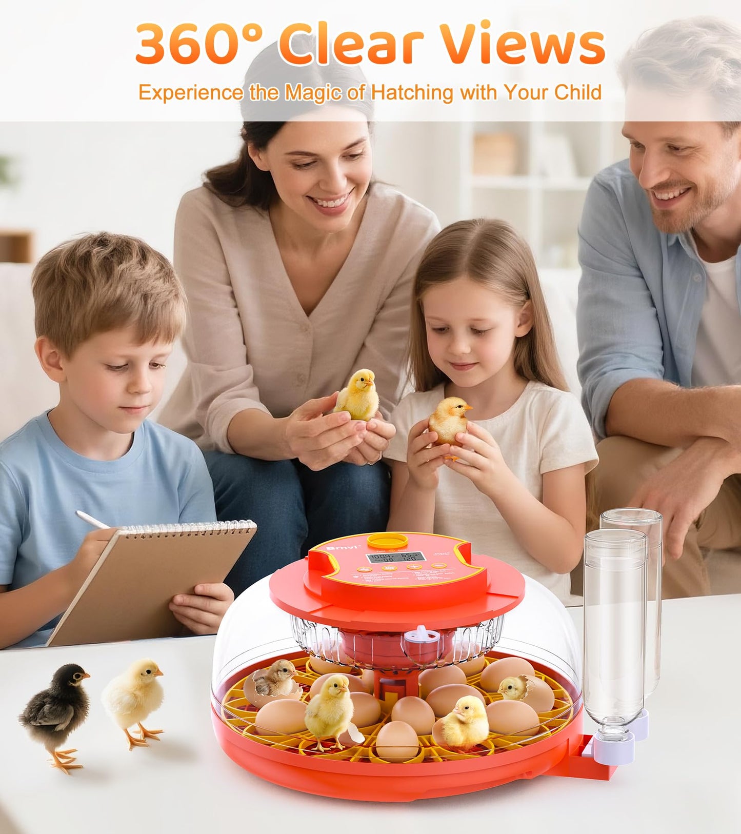 18 Egg Incubator with Automatic Egg Turning, Digital Temperature Humidity Control, Incubator for Hatching Eggs, 360° View Candler, Chicken, Quail, Duck, Goose, Turkey Incubator for Home & Farm