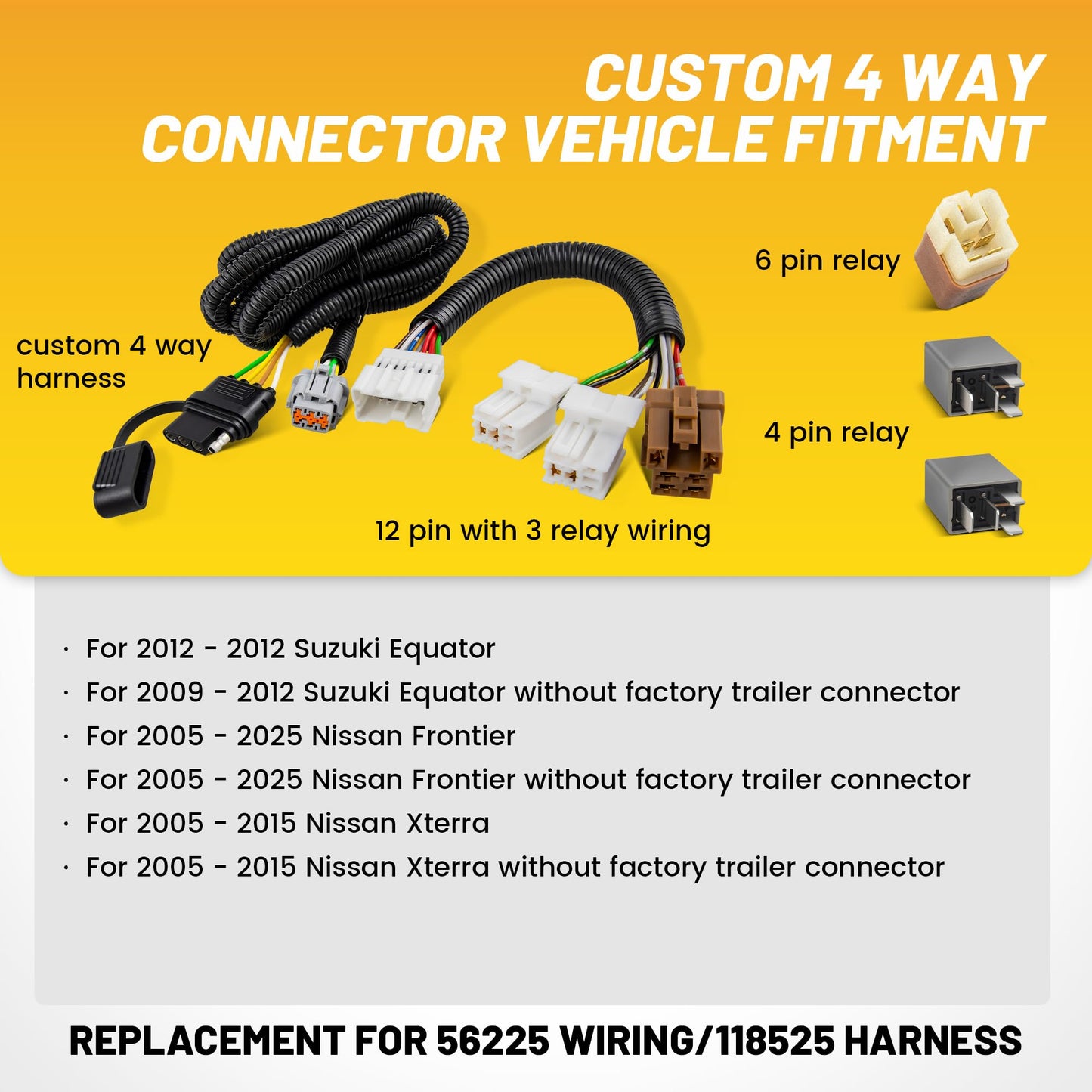 Oyviny Custom 4 Way Trailer Wiring Harness for 2005-2015 Nissan Xterra/05-25 Frontier/09-12 Suzuki Equator Without Factory Tow Package