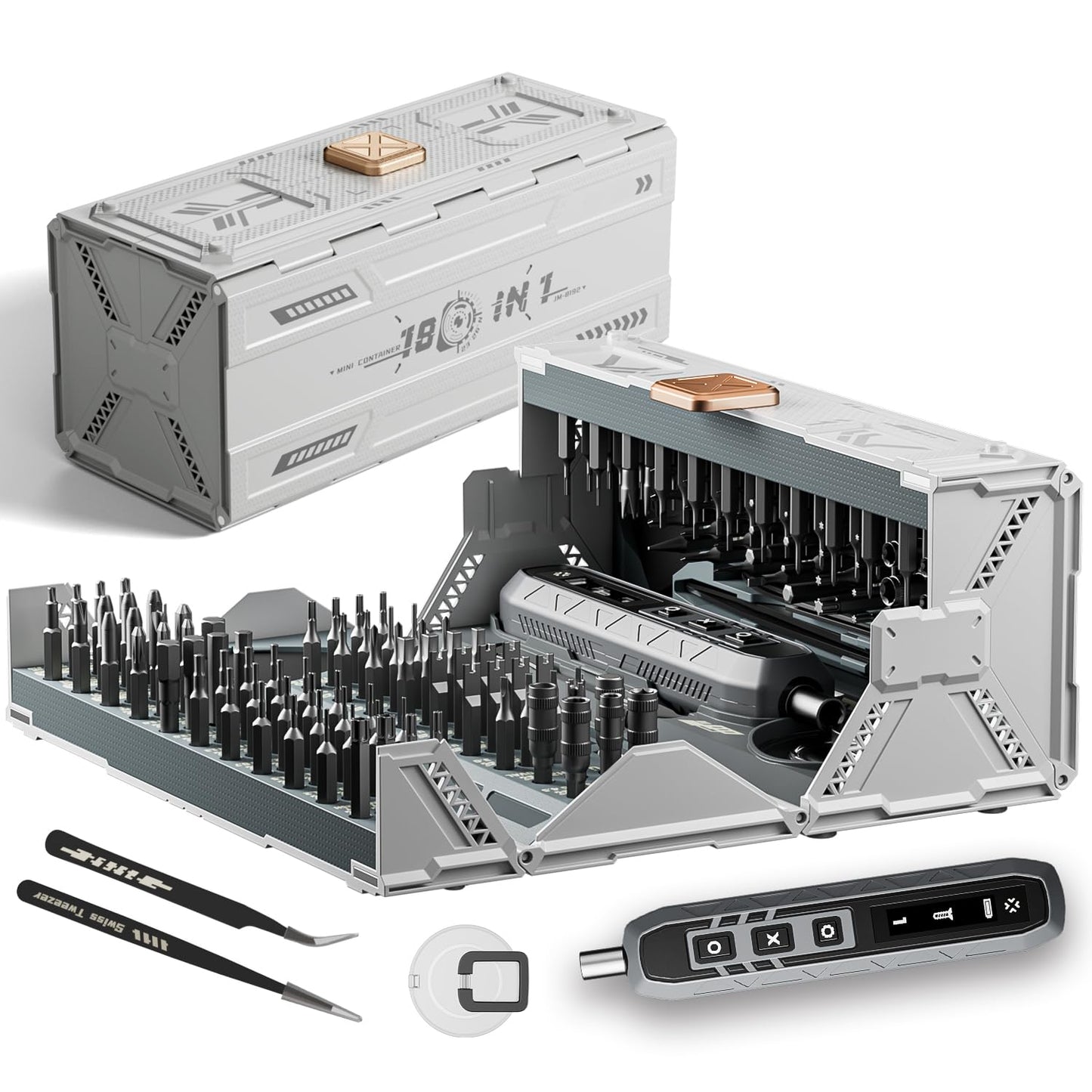 ZNikoyidy 180 in 1 Electric Screwdriver Set, Power Screwdriver, Precision Screwdriver Set, 3 Torque Modes with 162 Magnetic Precision Bits, Screwdriver it for Phone Camera Computer Watch Laptop Drones