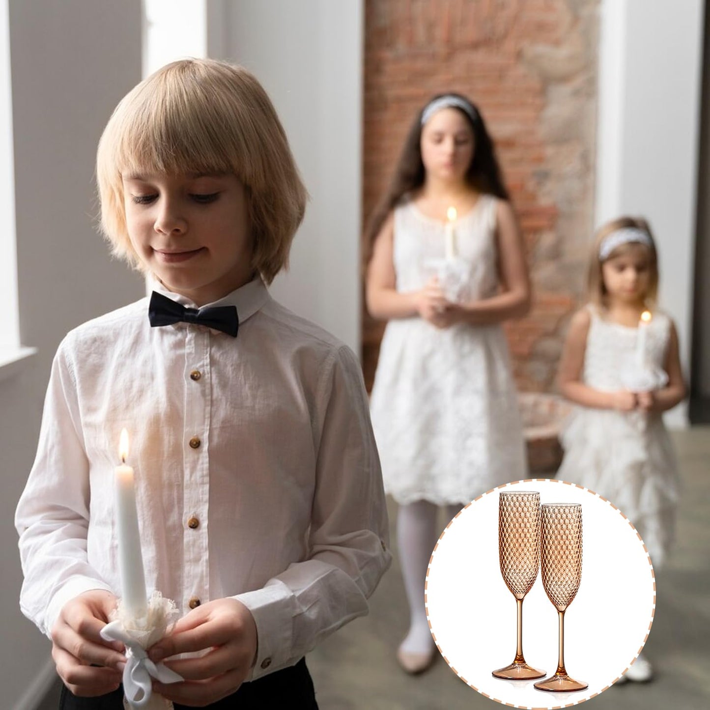 24 Pack Plastic Champagne Flutes Rose gold Champagne Glasses Unbreakable Wedding Toasting Glasses Diamond Wine Glasses Crystal Clear Party Wine Cups Vintage Drinking Glasses 5.5 OZ for Bridal Shower