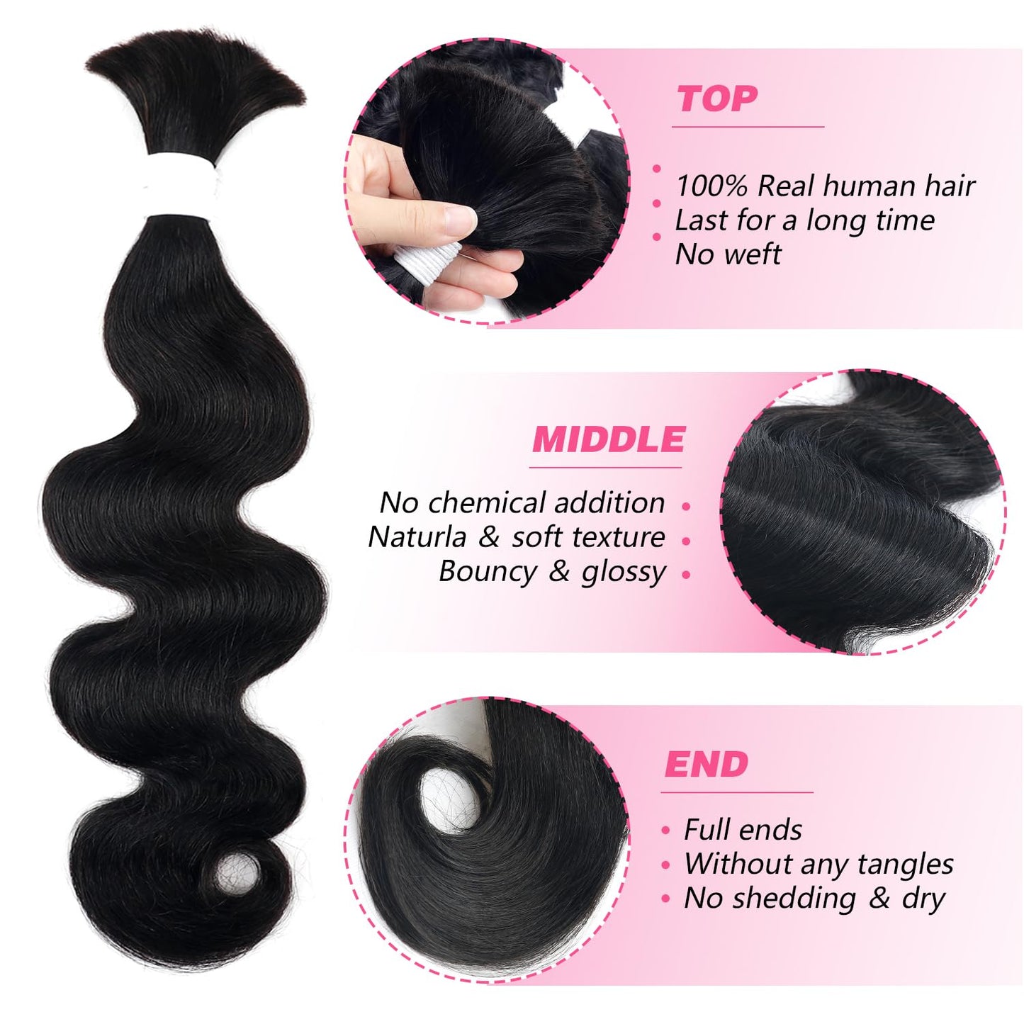 Liqusee Human Braiding Hair 100g One Bundle/Pack 22 Inch Natural Black Body Wave Curly Bulk Human Hair for Braiding No Weft 100% Unprocessed Brazilian Human Hair Braiding Hair for Boho Braids