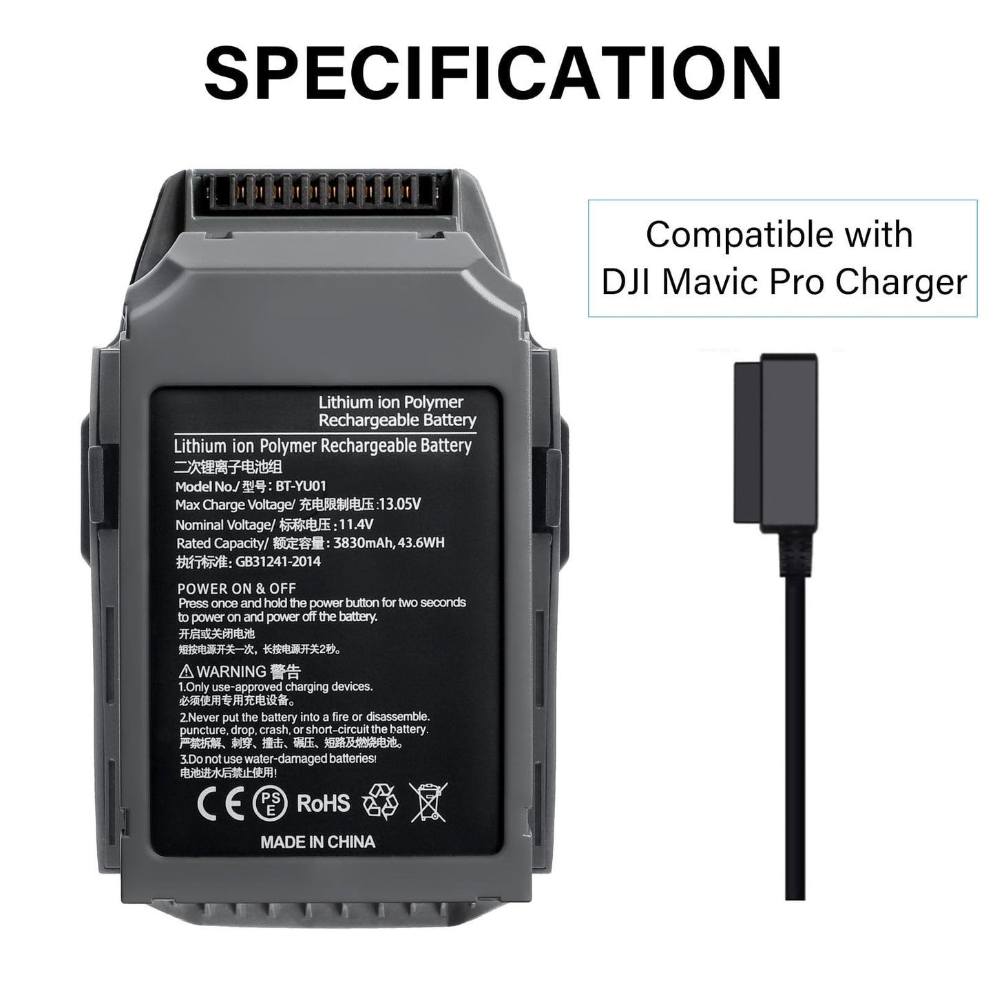 Satonaka Mavic Pro Battery, FB1-3830mAh-11.4V Intelligent Flight Replacement Batteries for DJI Mavic 1 Pro