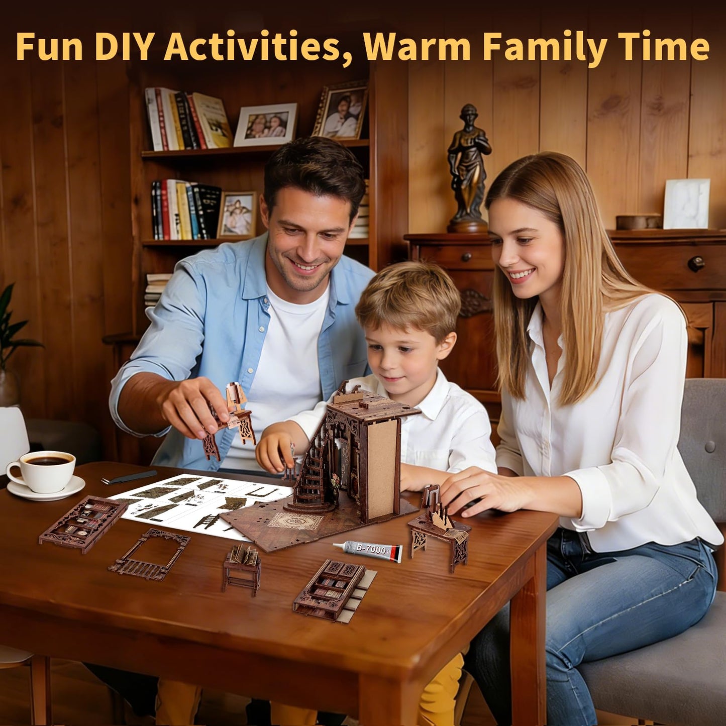 Book Nooks for Adults, Book Nook Library Dollhouse Book Nook Kit, Model Kits Craft Kits for Adults, 3D Wooden Puzzle Book Nook Craft Bookshelf Dec (3D-Ancient Books)