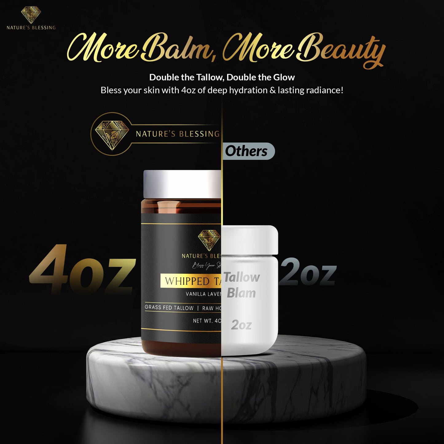 100% Grass Fed Beef Tallow for Skin Infused with Organic Honey, Organic Shea Butter - Organic Vanilla Lavender Scented - Collagen Booster - 100% Natural Skincare - Deep Moisturization - PATENT PENDING