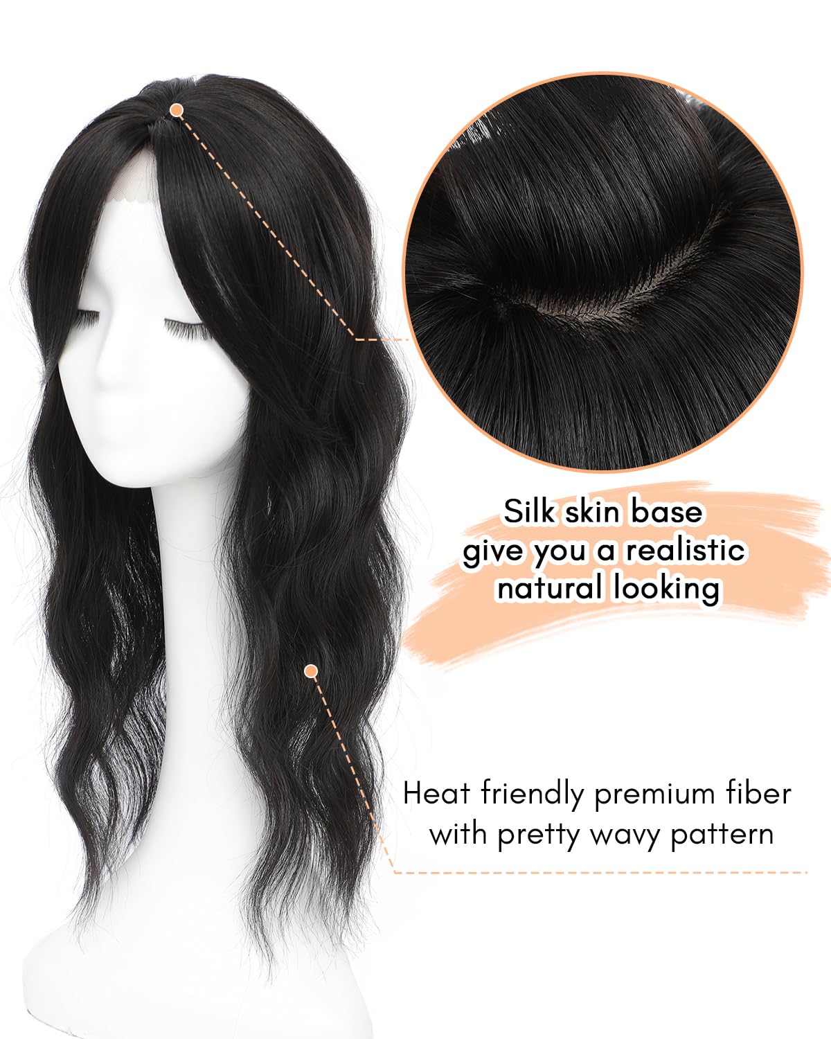 Hair Toppers for Women 20inch Wavy Hair Toppers for Women Toppers Hair Pieces for Women with Thinning Hair Ombre Highlight Synthetic Wig Clip In Hair Topper Wiglets with Fringe Bang Add Hair Volume