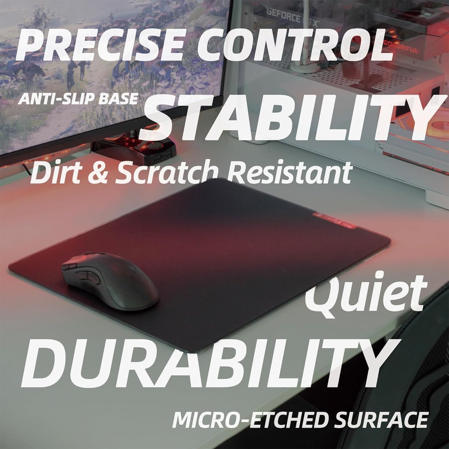Flash Beyond Glass Gaming Mouse Pad - Premium Glass Pad with Anti-Slip Rubber Base - Smooth, Precise Tracking, Surface for High-Speed Gaming, Ideal for FPS Players (Black, Middle-15.7L x 11.8W inches)