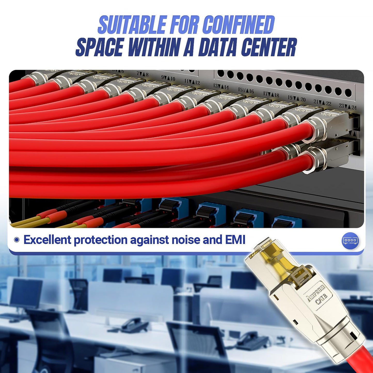 AMPCOM STP CAT8 RJ45 Connector Zinc-Alloy Tool-Free Ethernet Field Termination Modular Plug -12 pack