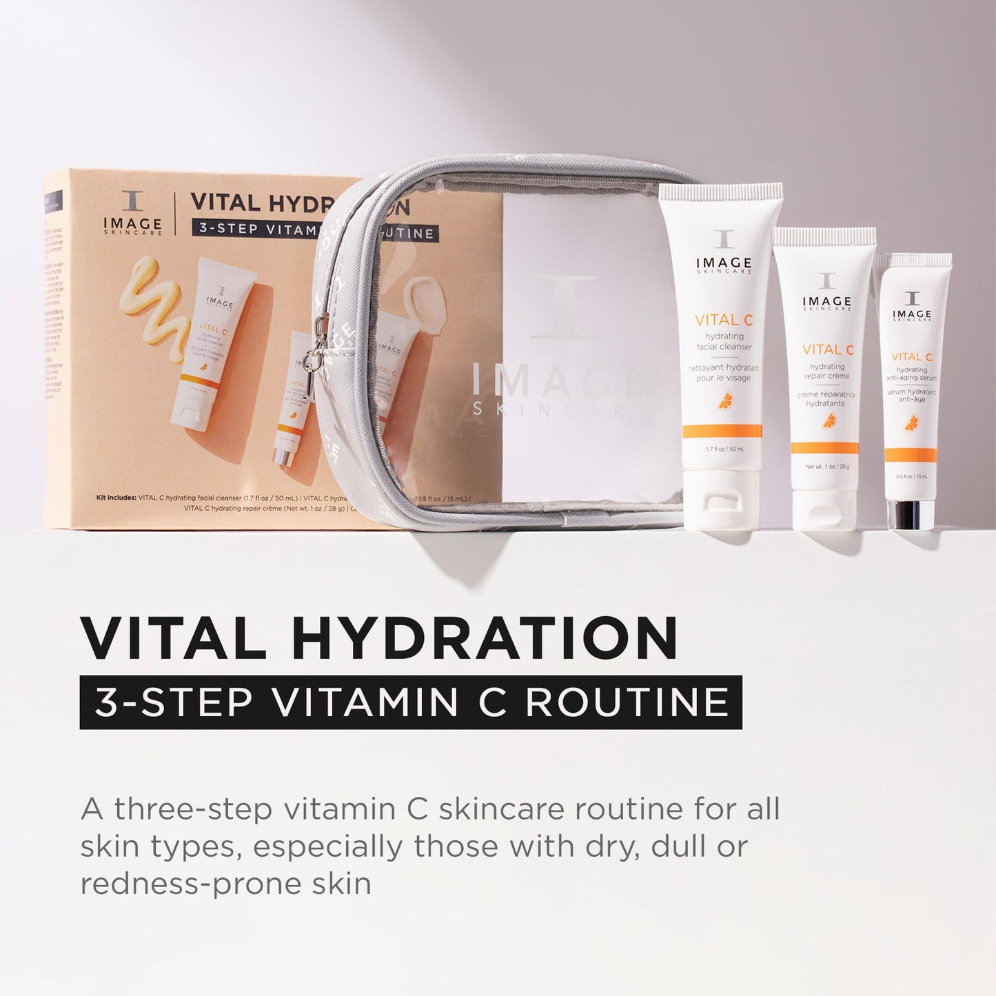 IMAGE Skincare, VITAL HYDRATION 3-Step Vitamin C Routine, Made with Hyaluronic Acid for Anti-Aging, Dry, Dull Skin, 3 Piece Skin Care Set