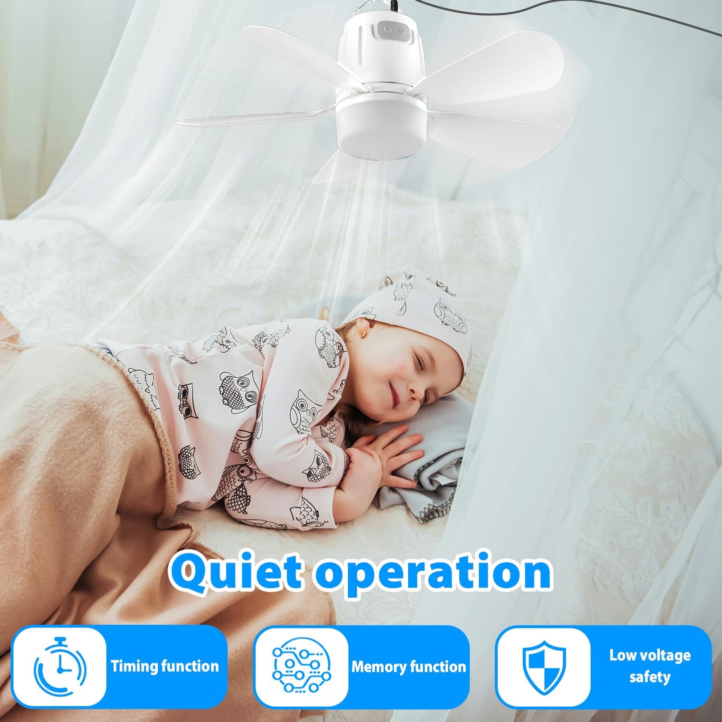 Gliztech Gazebo Fan Outdoor Hanging with Light, Patio Plug in Ceiling Fan with 16.5ft Cord, Remote & Hook, Portable for Outside Canopy, Pop up Tent, Pergola (20'')
