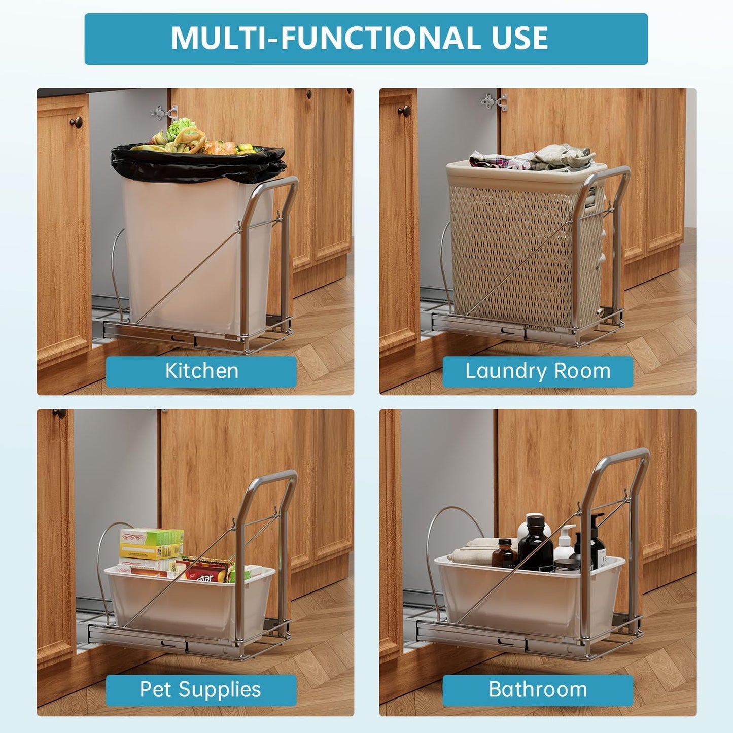 Pull Out Trash Can Under Cabinet with Soft-Close Slides,Heavy Duty Slide Out Under Sink Garbage Can for Kitchen,Adjustable Tail Groove for Can,Requires 13" W X 18" D Cabinets,(Not Included Trash Can)