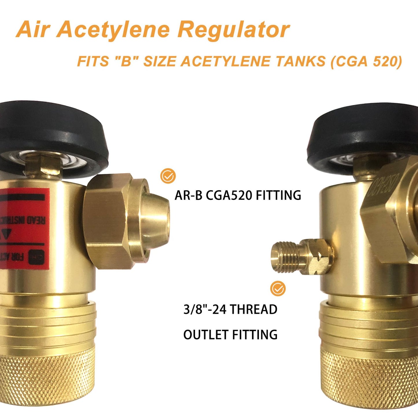 0386-0725 AR-B CGA520 Acetylene Regulator for B Tanks, for Turbo Torch regulator with Gauge, Use with TurboTorch Acetylene Kit, B Tank Torch Kit
