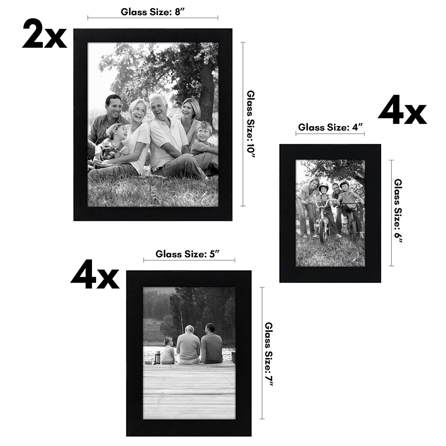 Americanflat Set of 10 Picture Frames with Shatter-Resistant Glass - Gallery Wall Frame Set with Two 8x10, Four 5x7 and Four 4x6 Frames - Signature Collection - Black