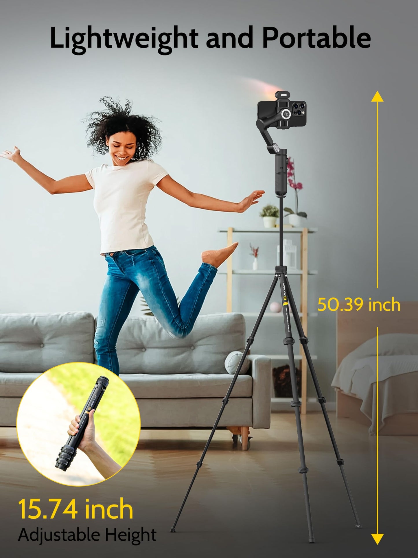 AOCHUAN 3-Axis Gimbal Stabilizer for iPhone & Android w/RGB Light, Handheld Phone Gimbal for Video Recording w/AI Tracking,1/4 Thread, Extendable Tripod, Padded Carry Bag(Smart X Complete Combo1)
