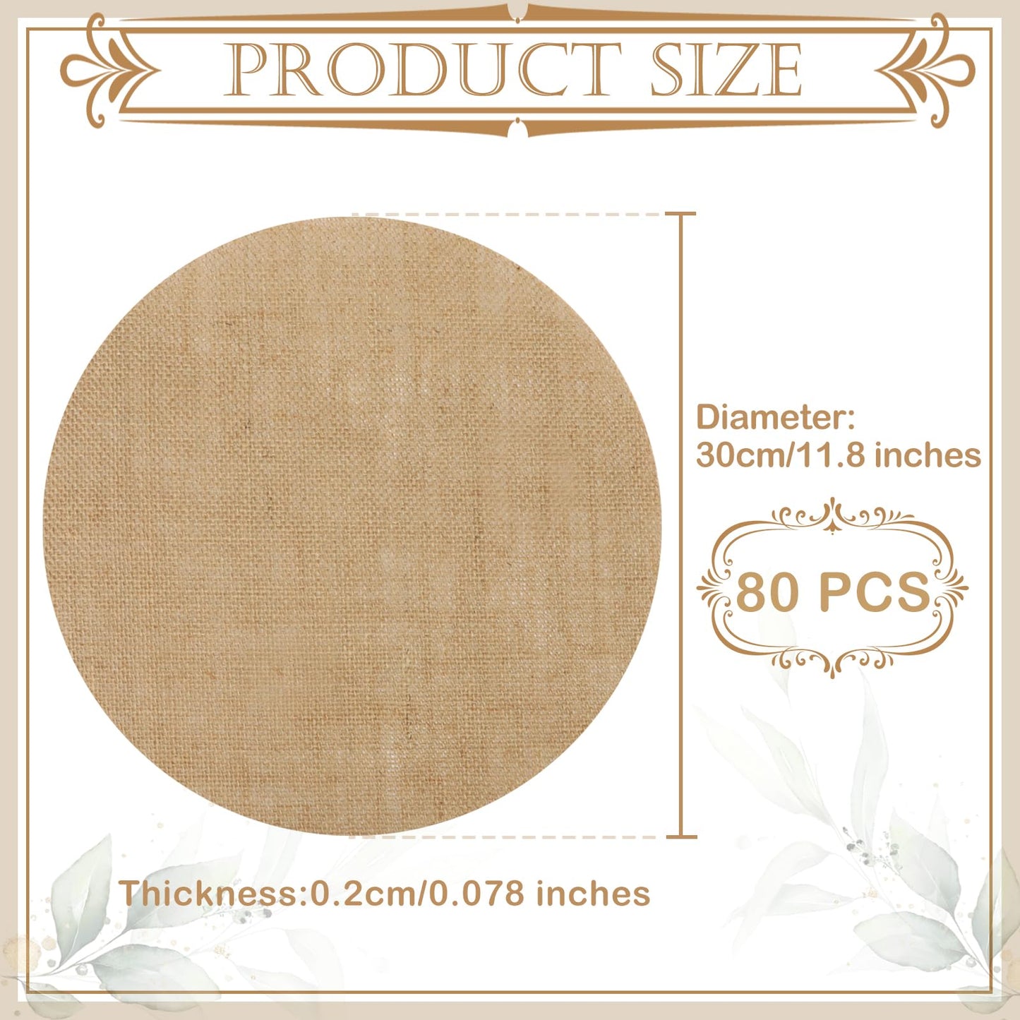 80 PCS Round Burlap Placemats 11.8 Inch Jute Rustic Place Mats Fall Reusable Table Mats Heat Resistant Round Table Mats Farmhouse Placemats Rustic Table Decorations for Dinner Holiday Supplies