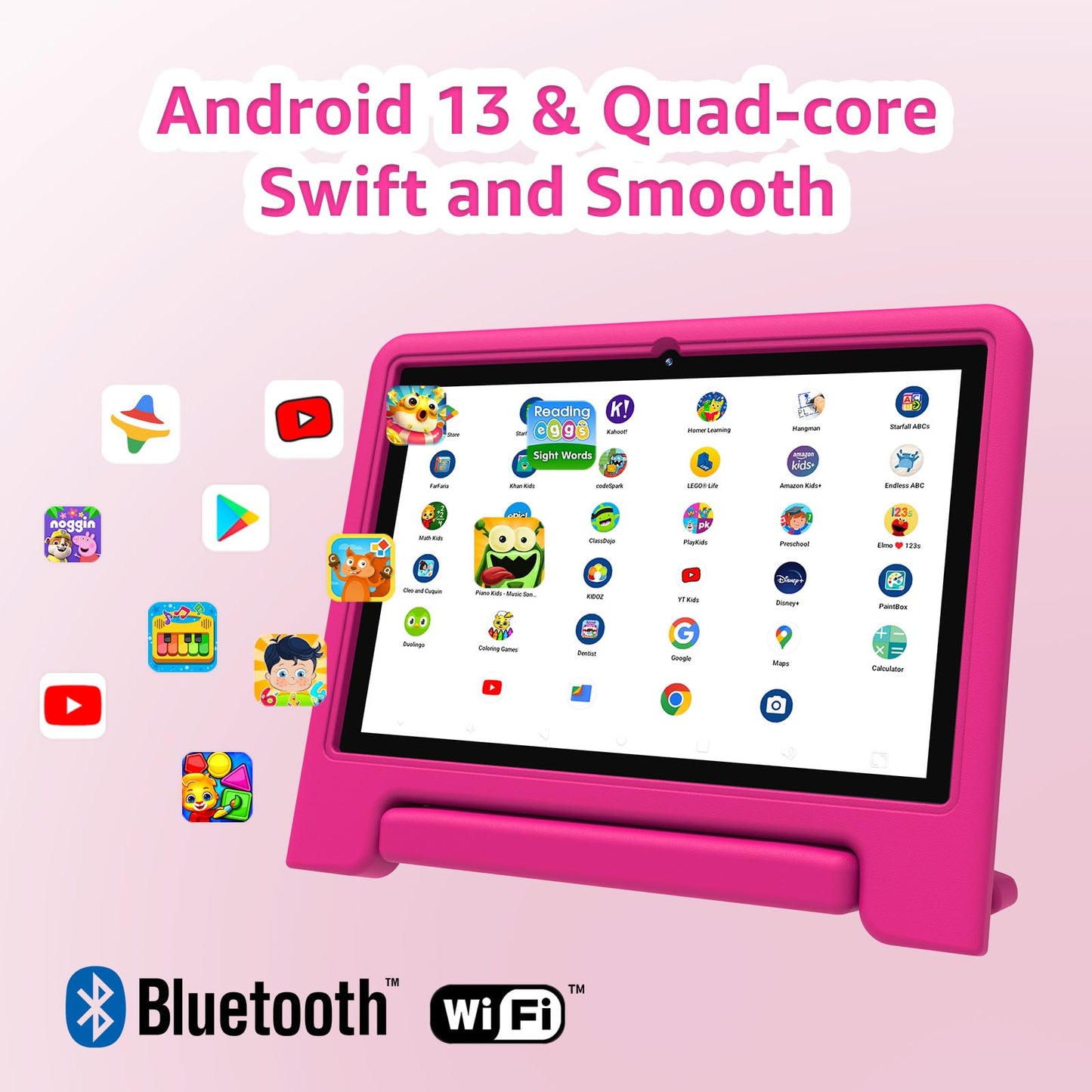 ApoloSign Kids Tablet 10 Inch Tablet for Kids, Learning Tablet with Android 13, WiFi, BT5.0, Dual Camera, Pre-Installed Educational App, Parental Control, Shockproof Case for Boys Girls(Pink)