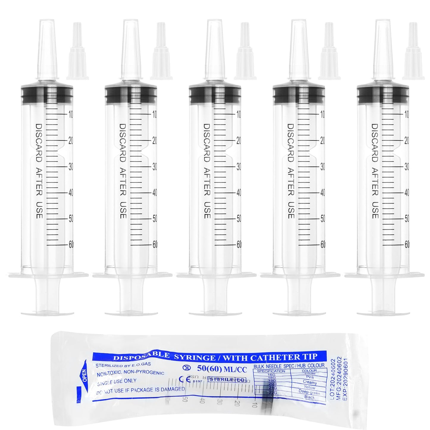 60ml Syringe for Liquid,50 Pack Large Plastic Syringes with Adapters and Cap,Individually Sealed Syringe for Feeding,Irrigation Water and Scientific Labs
