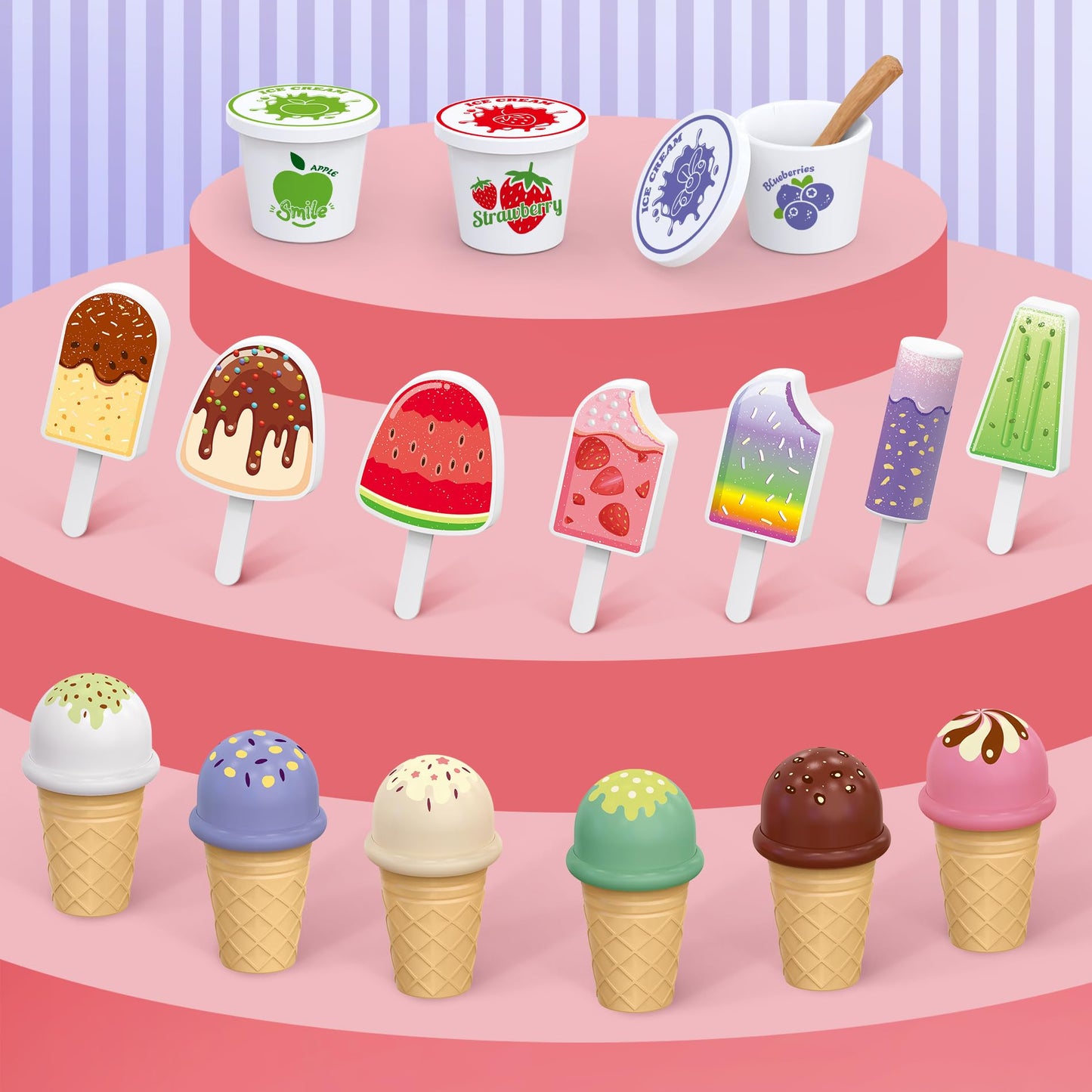 FENYAN - Ice Cream Set, Play Tent for Kids Ages 3-5, Assorted Flavors, Ice Cream Shop with Menu and Fake Money, Preschool Ice Cream Toys for Kids Age 3-8, Gift from