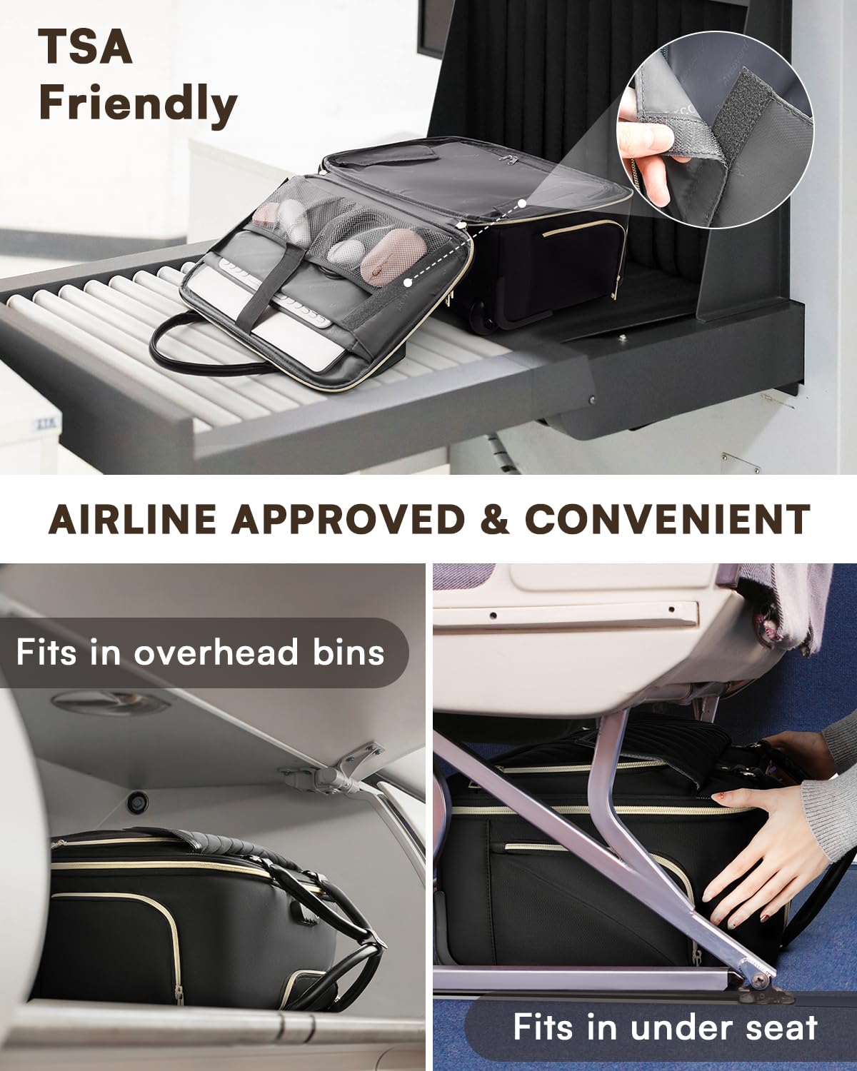 Arcoyard Rolling Laptop Bag for Women, 17.3 Inch Briefcase with Wheels, Anti Theft Computer Bags with Leather Handle, Roller Work Tote Bag for Teacher, Airline Approved, TSA Friendly, Large, Black