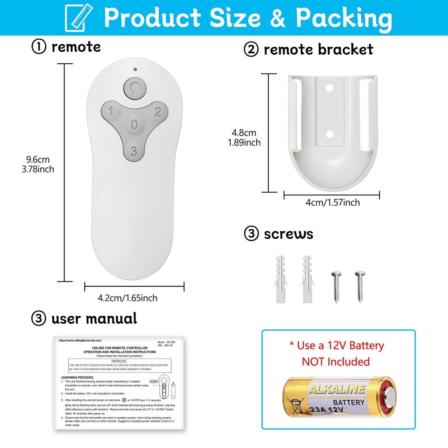 Ceiling Fan Remote Control Replacement for Harbor Breeze, Replace for A25-FA0138, KUJCE10311, TR214B, KUJCE10712, TR214A, KUJCE10610, Light Dimmer with 3 Speeds, 304.25MHz (Remote Only)