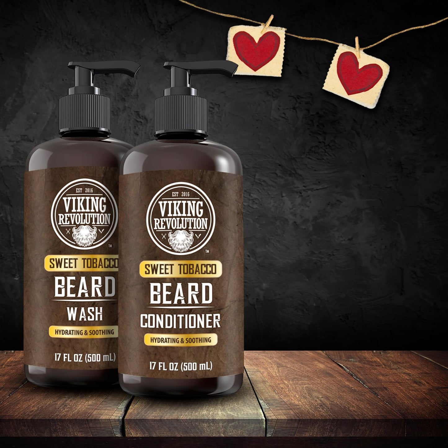 Viking Revolution Beard Wash and Beard Conditioner for Men with Argan Oil and Jojoba Oil - Beard Softener and Strengthener Beard Care Beard Shampoo and Conditioner with Beard Oil (17oz, Sweet Tobacco)