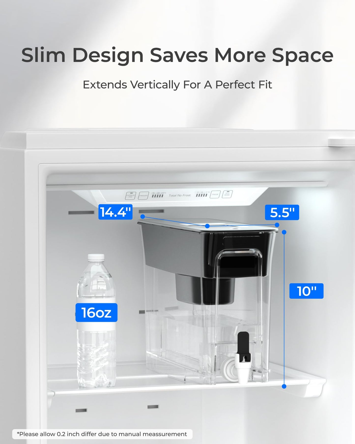 Waterdrop 35-Cup Slim Water Filter Dispenser, Large Capacity Water Filter Pitcher, 200-Gallon Long-Life, 5X Lifetime, Reduces Chlorine, PFOA/PFOS and More, BPA Free, Black (with 3 Filters)