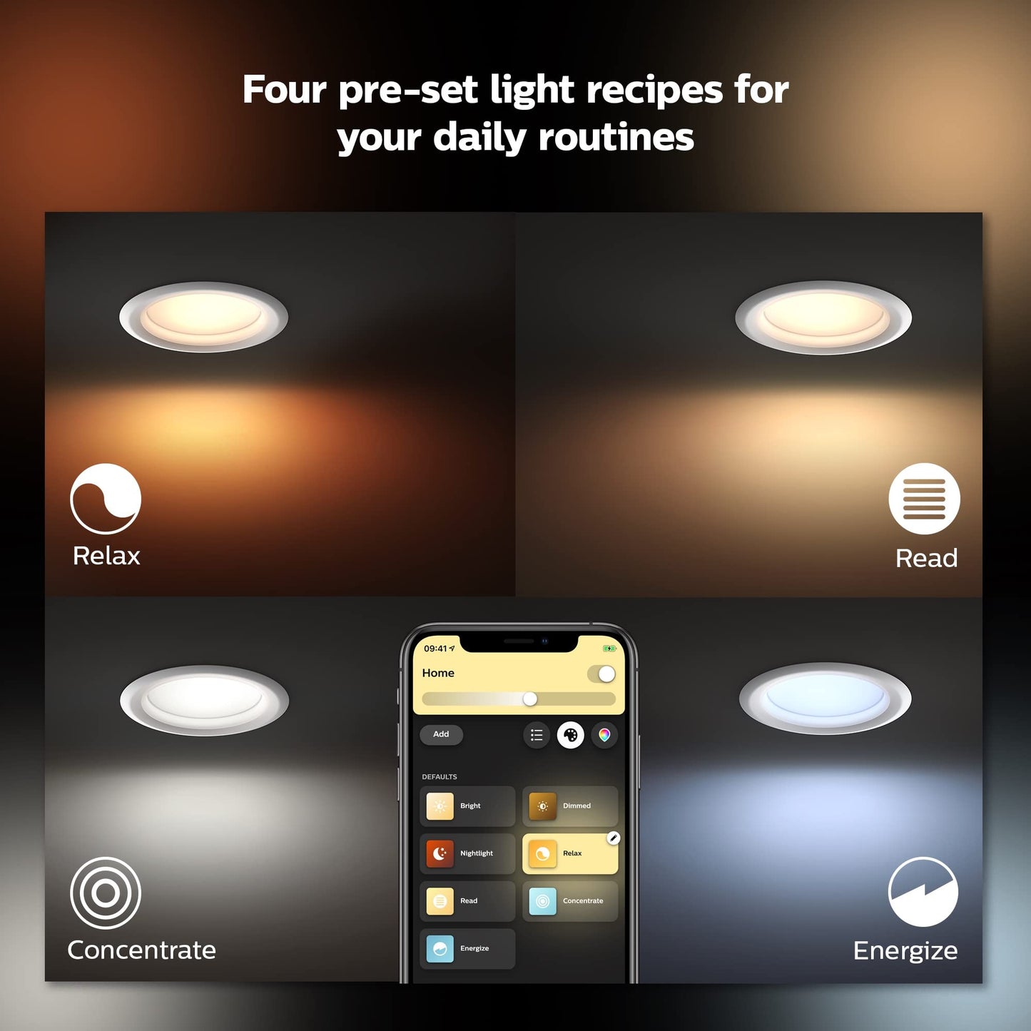 Philips Hue Smart Retrofit Recessed Lighting 4 inch - White and Color Ambiance Color-Changing Light - 850 Lumen - Control with Hue App - compatible with Alexa, Google Assistant, Apple Homekit - 1 Pack