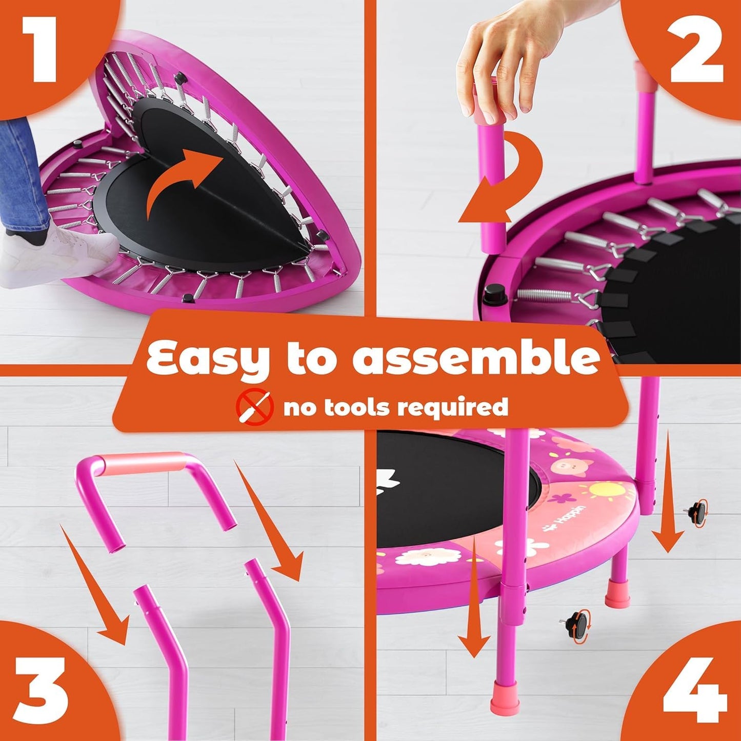 Happin® 36" Foldable Indoor Trampoline for Kids, Mini Toddler Rebounder with Adjustable Handlebar, Toddler Trampoline Indoor & Outdoor, for Boys & Girls