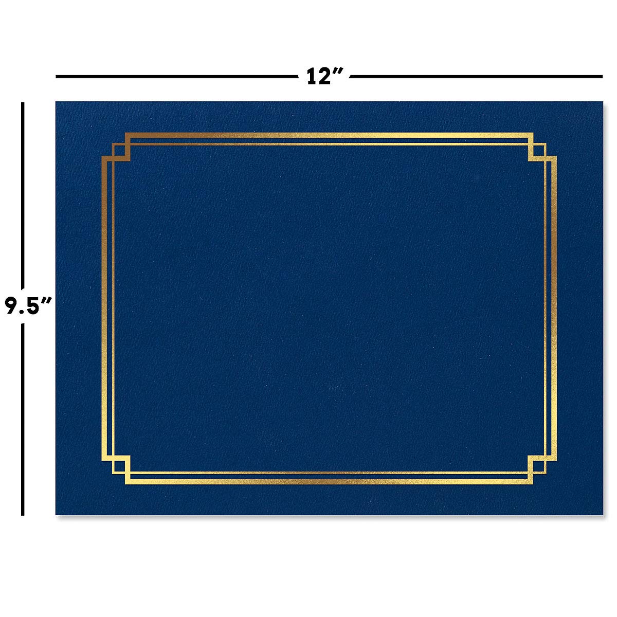 Classic Blue & Gold Certificate Folders - Pack of 50, Linen Cover 80 lb. Stock, Folded, Die-Cut Corners, for Office, Business Awards, Graduation, School Diploma Holder, 9-1/2" x 12"