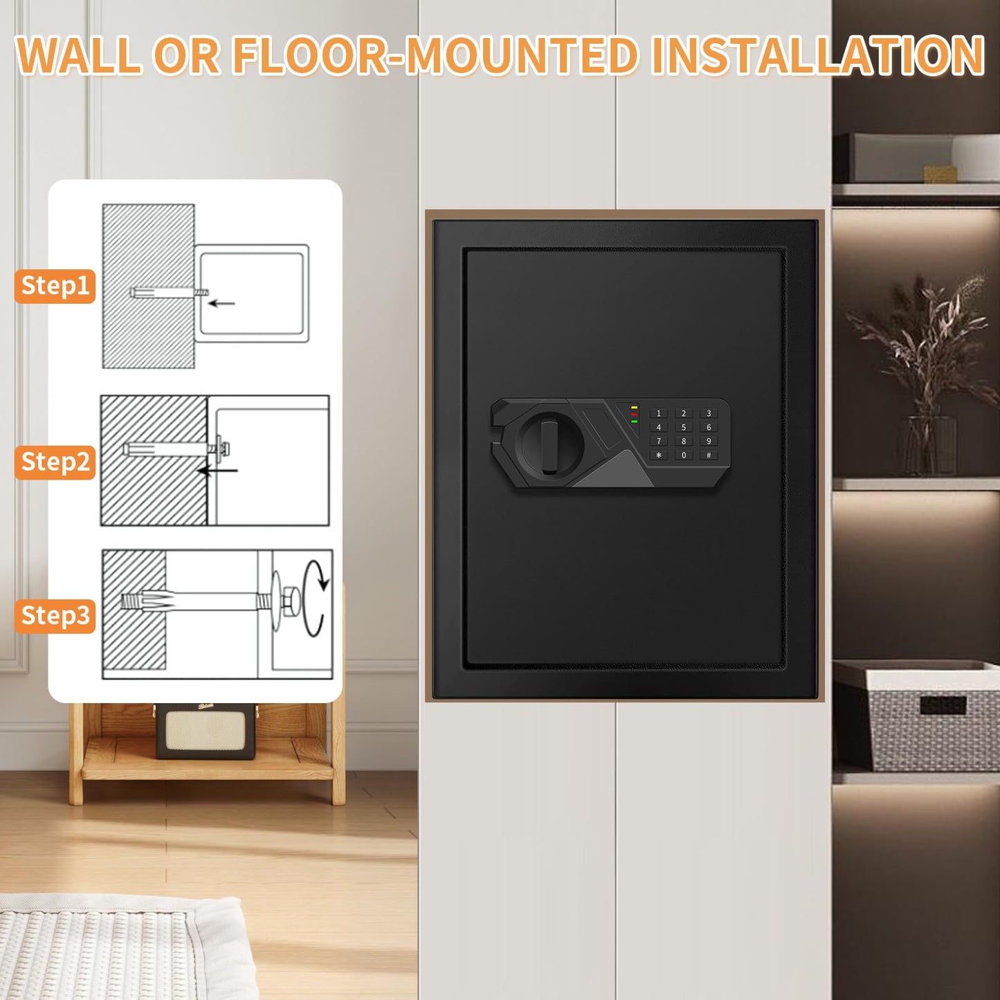 2.8 Cuft Fireproof Safe for Home Use, Digital Home Safes Fireproof Waterproof with Programmable Keypad, Backup Keys and Alarm System, Anti-Theft Home Security Safe Box for Document Money Medicines