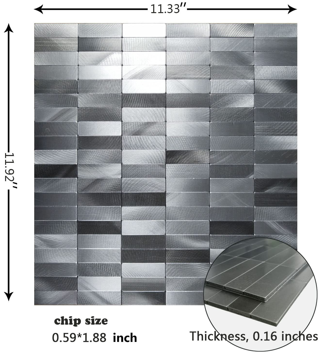 XUANINY Peel and Stick Tile Backsplash Self- Adhesive Wall Tiles Aluminum Mosaic Sticker for Kitchen (11.33"x11.92" Per Sheet, Pack of 10 pcs) (Long Silver Grey)