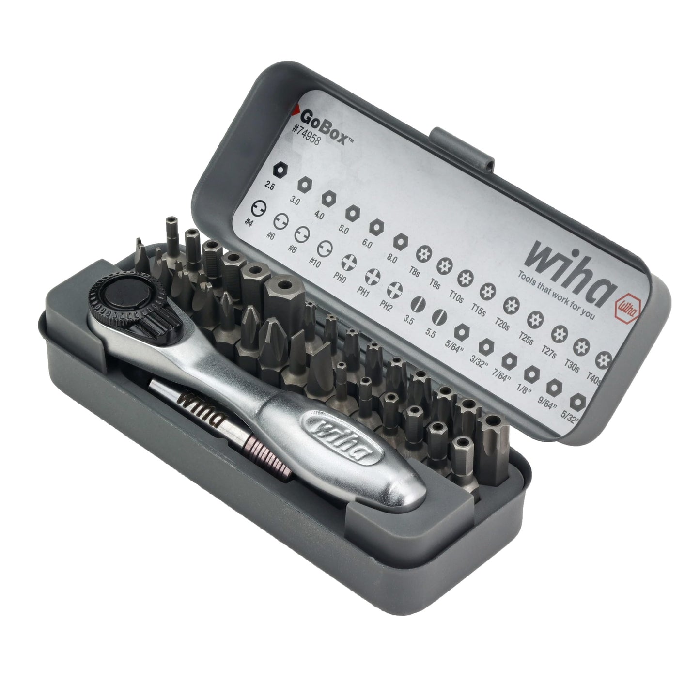 Wiha 74958 32 Piece GoBox Security Bit Set with Mini Ratchet